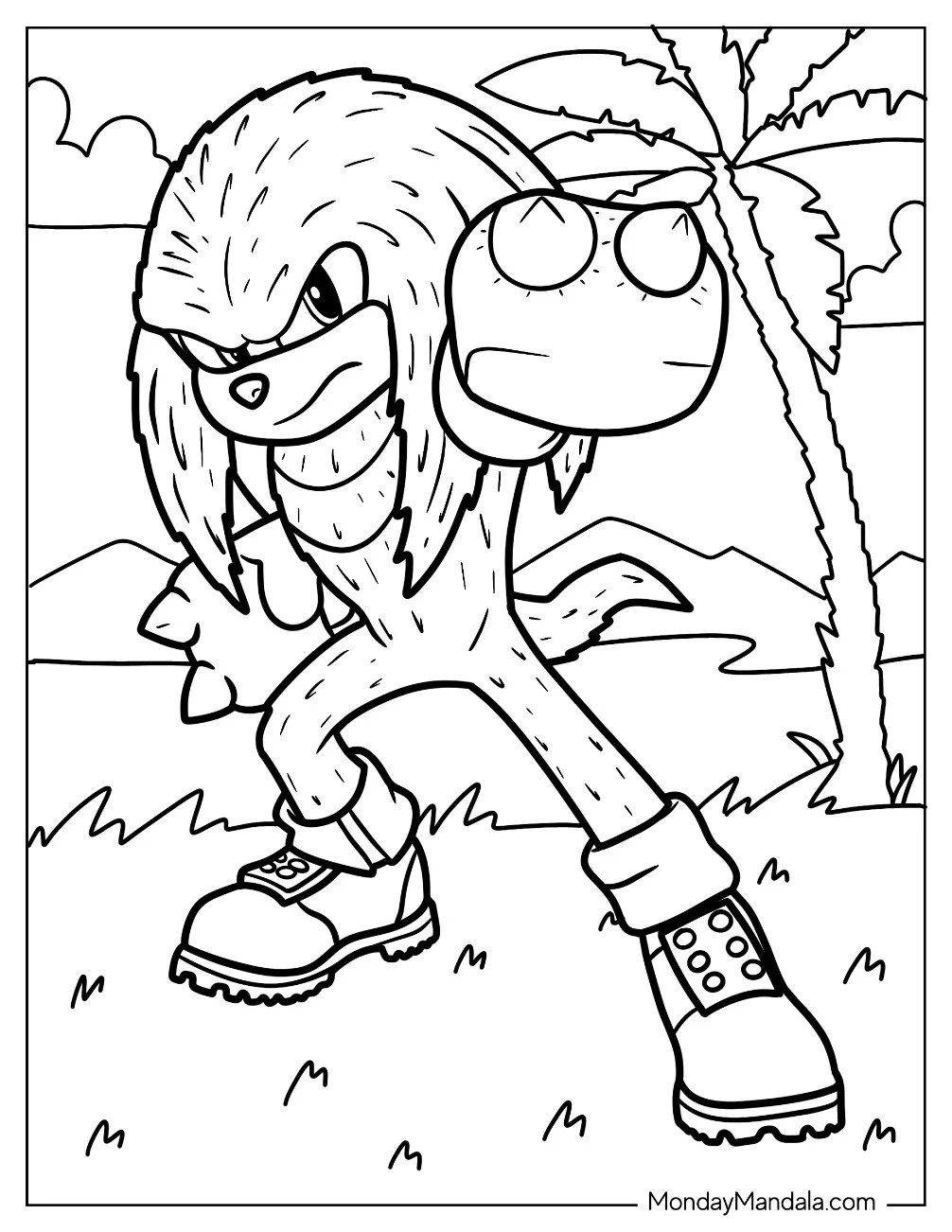 Detailed Knuckles Coloring Page Standing In The Beach coloring page
