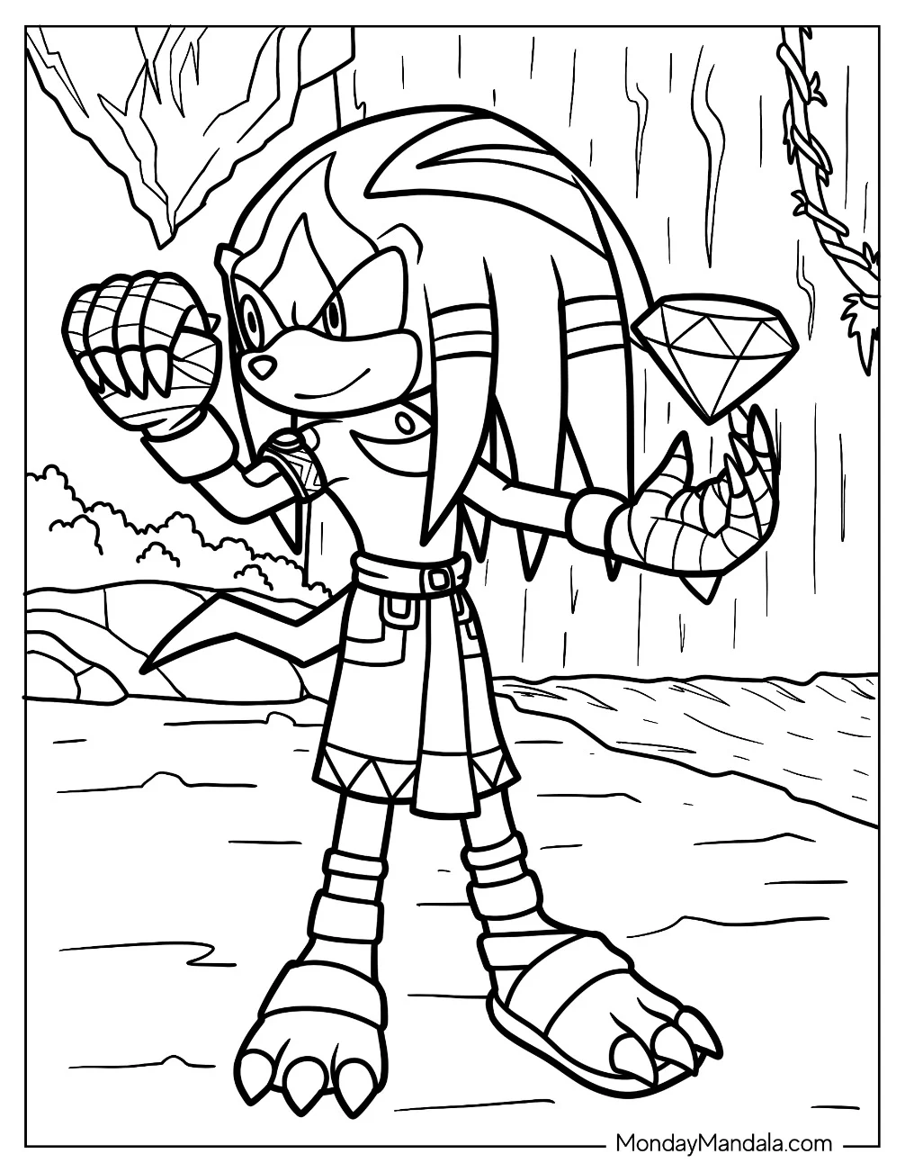 Knuckles Coloring Page Guarding The Chaos Emerald coloring page