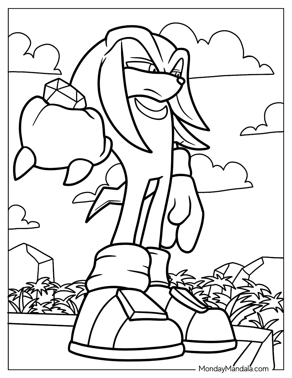 Knuckles Coloring Page Holding The Master Emerald coloring page