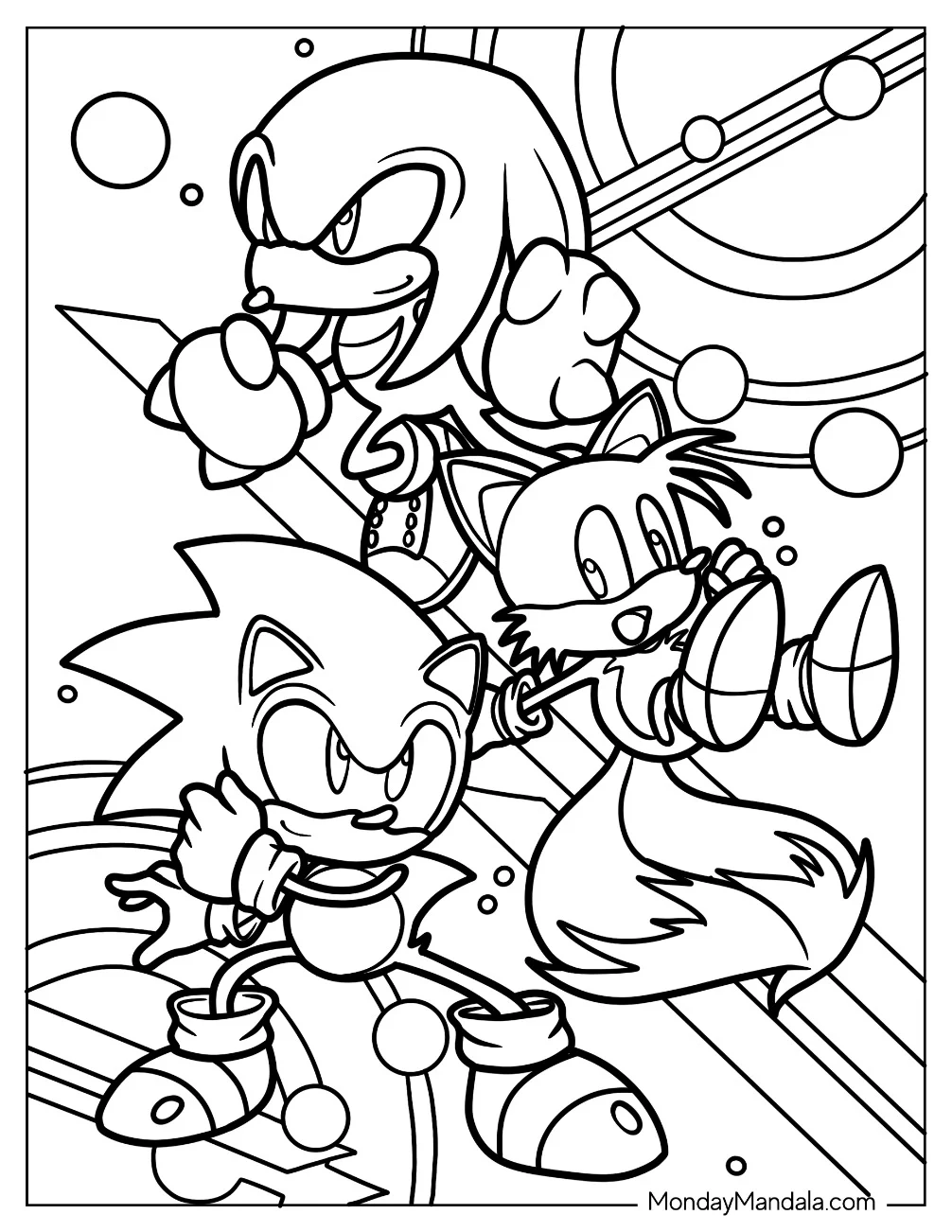 Knuckles Coloring Page With Sonic And Tails coloring page