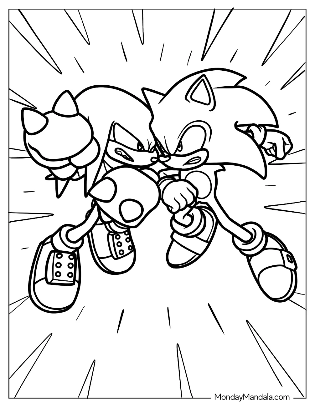 Sonic Fighting Knuckles Coloring Page coloring page