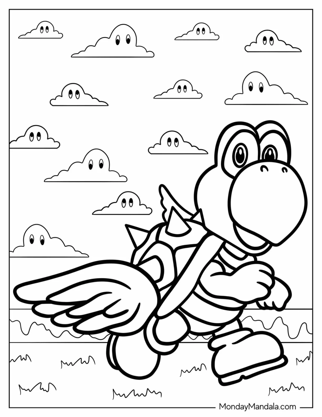 Cute Koopa Troopa Coloring Page With Wings coloring page — printable line art