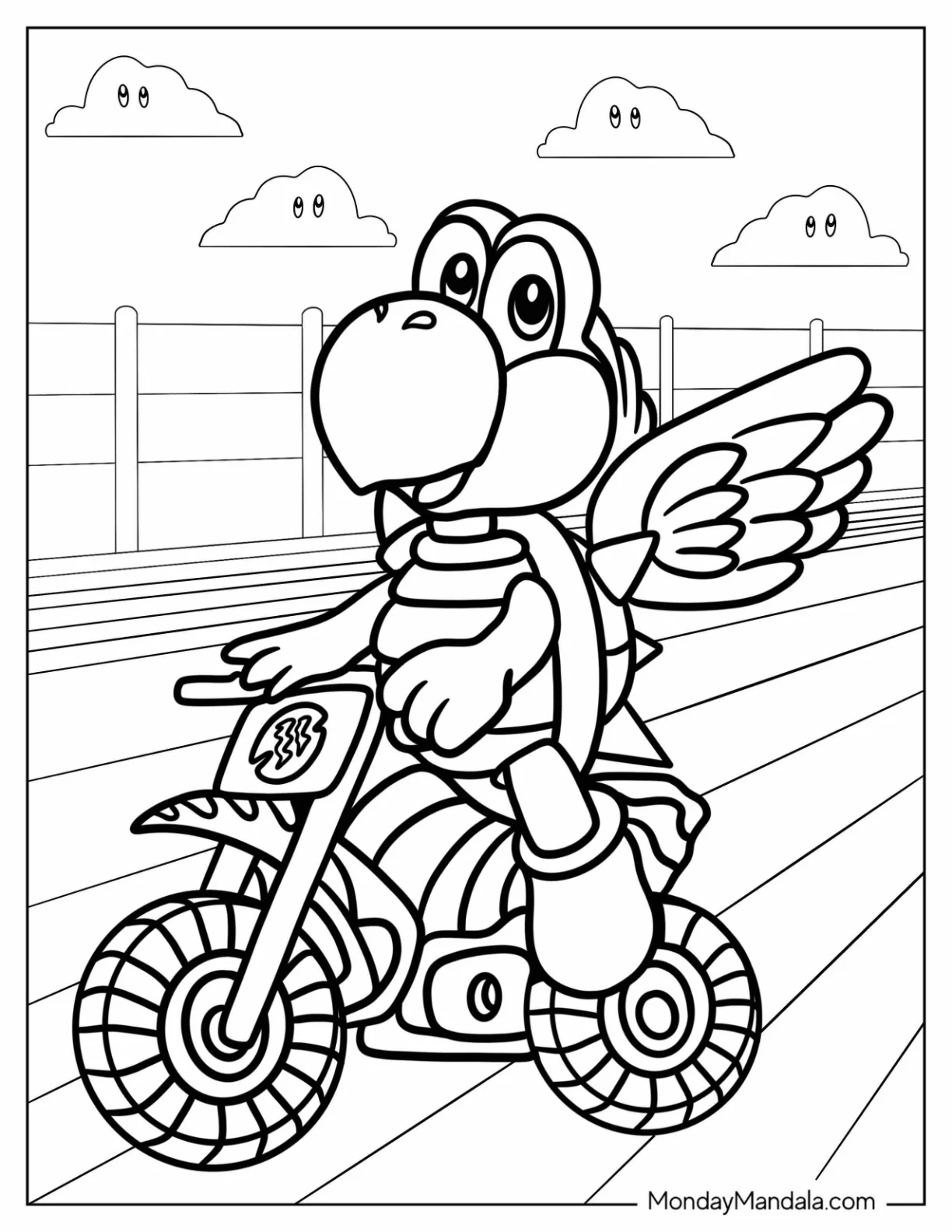 Koopa Paratroopa Coloring Page Riding Motorcycle In Mario Kart coloring page — printable line art