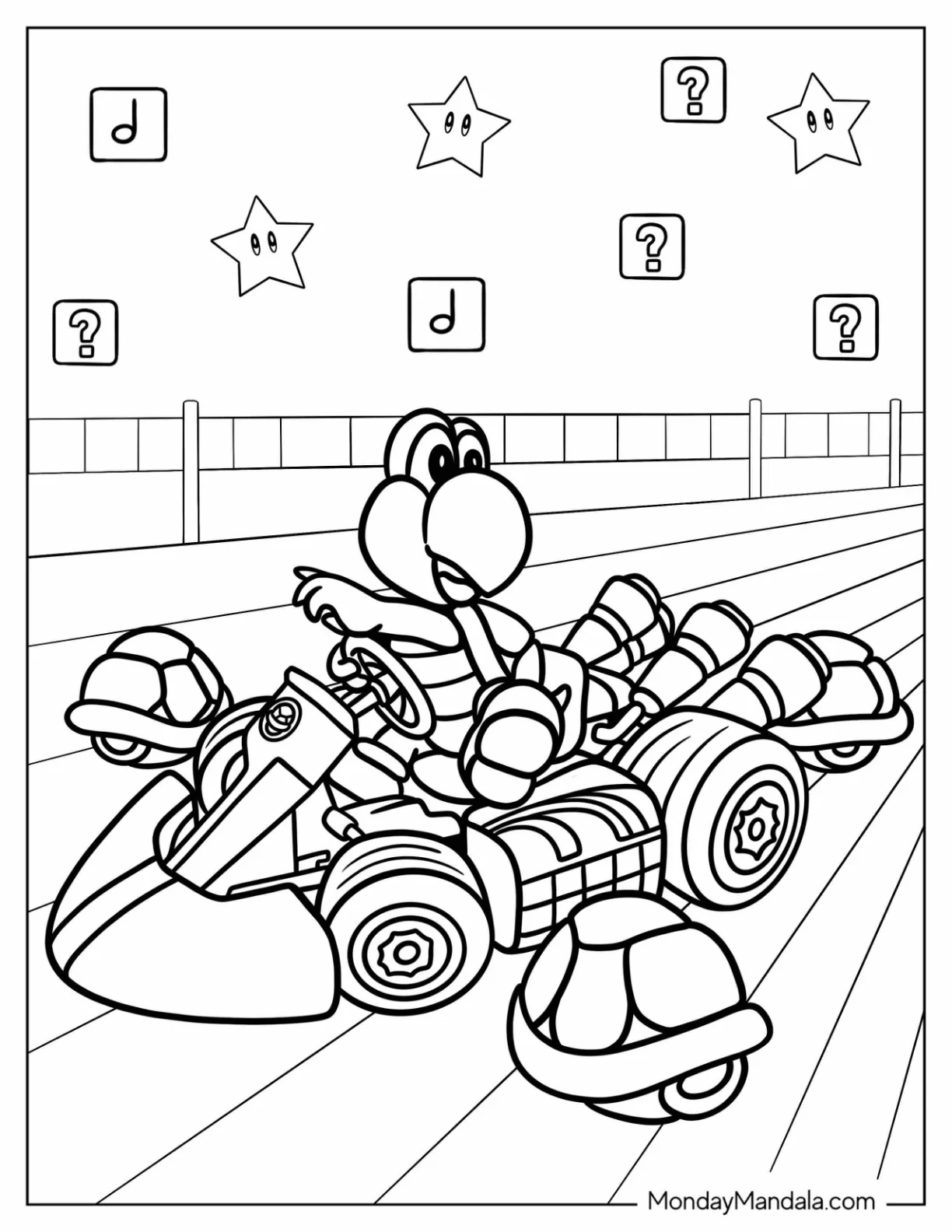Koopa Troopa Coloring Page Riding Kart coloring page