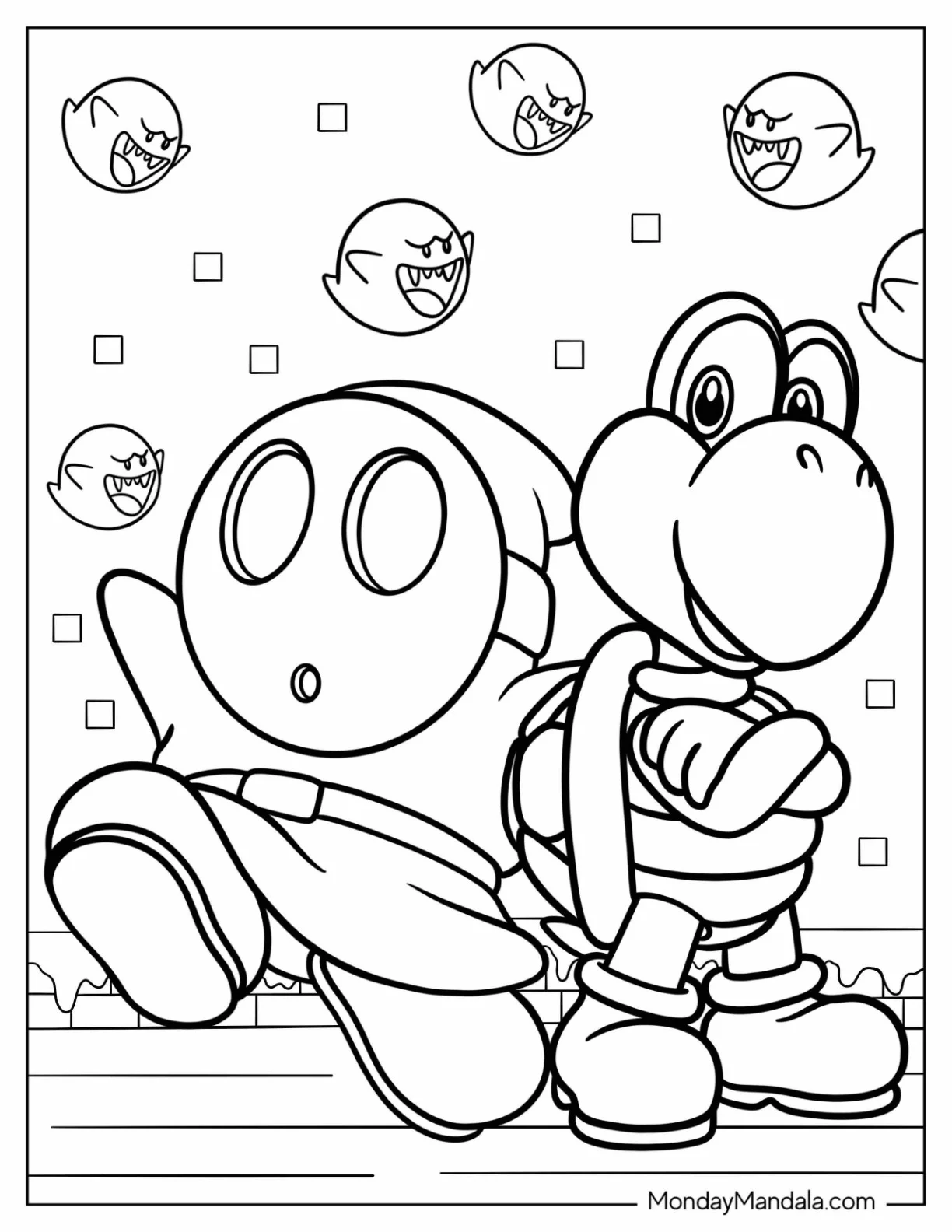 Koopa Troopa Coloring Page With Shy Guy For Kids coloring page