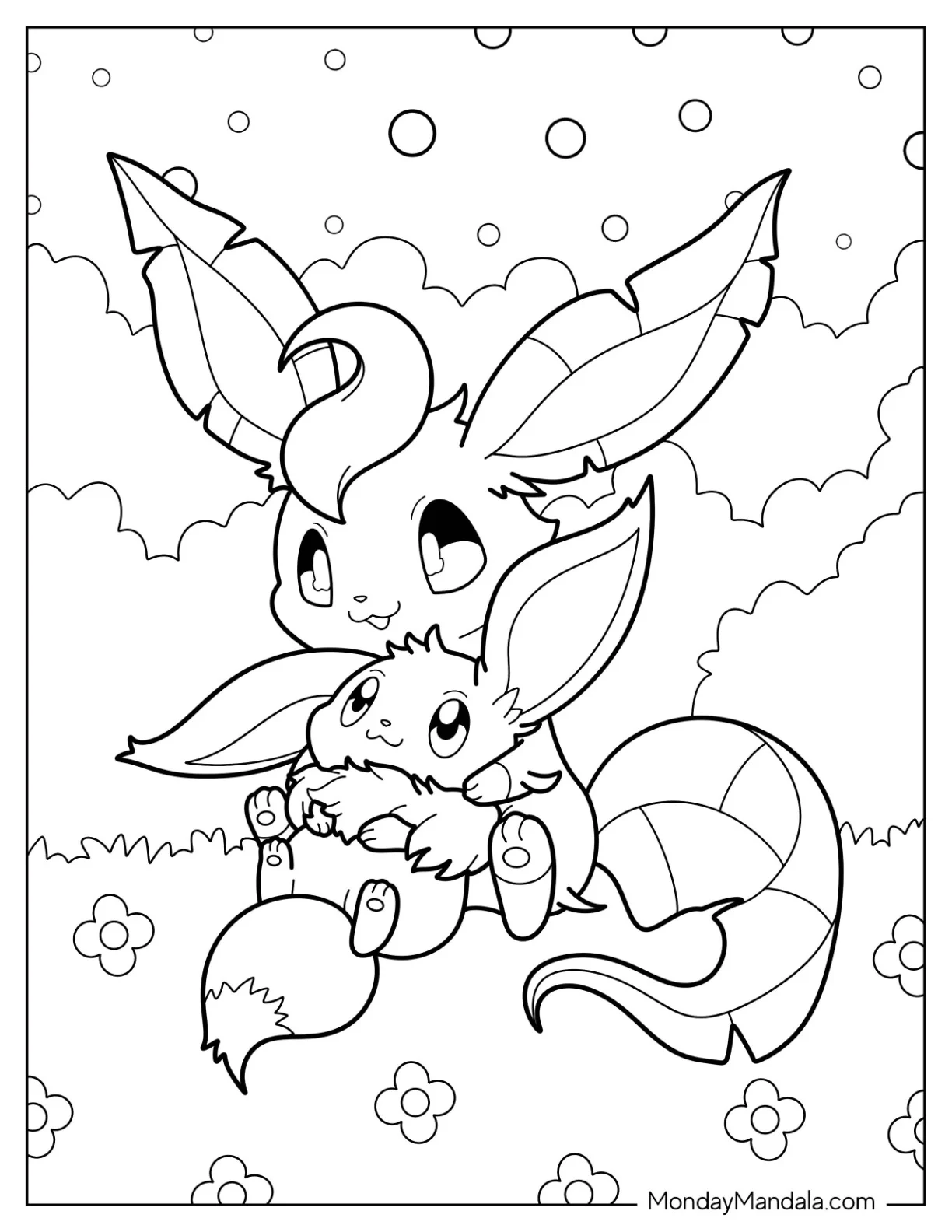 Baby Leafeon Playing With Baby Eevee Coloring Sheet For Kids coloring page