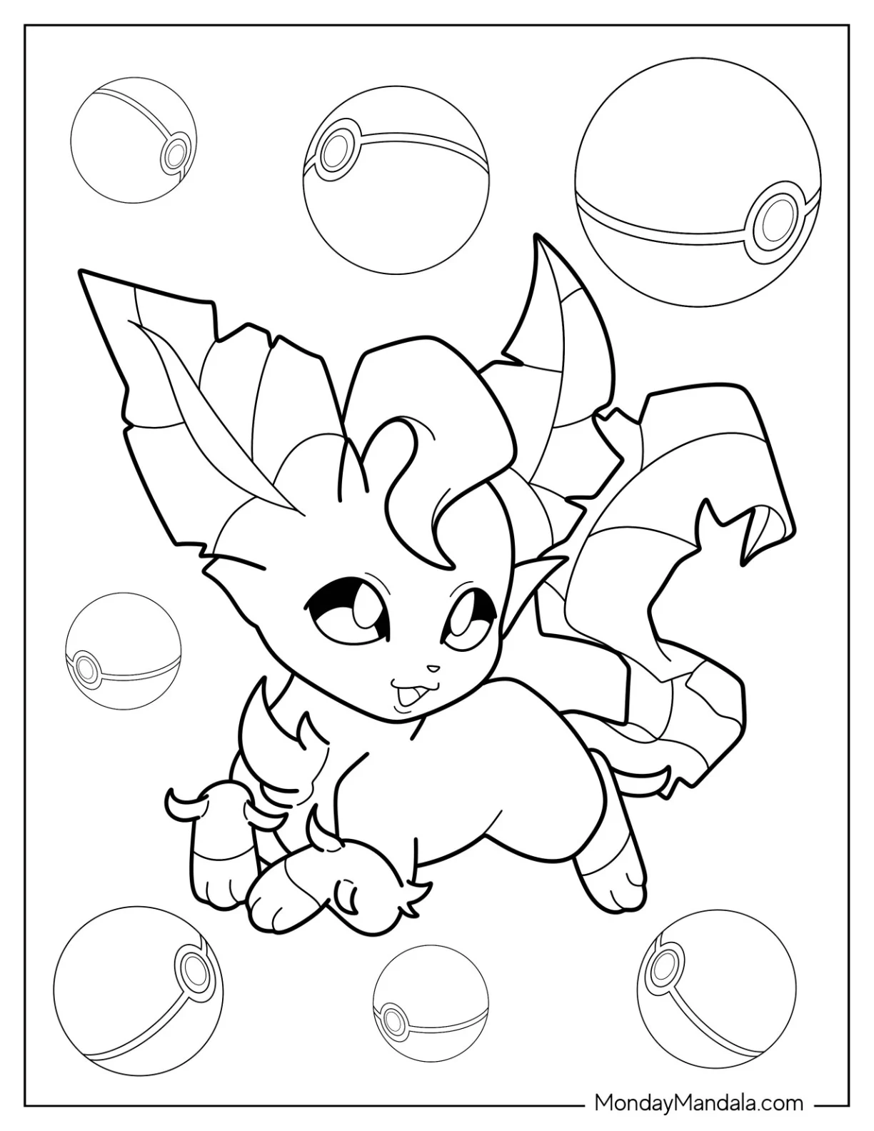 Baby Leafeon Running Coloring Page For Preschoolers coloring page