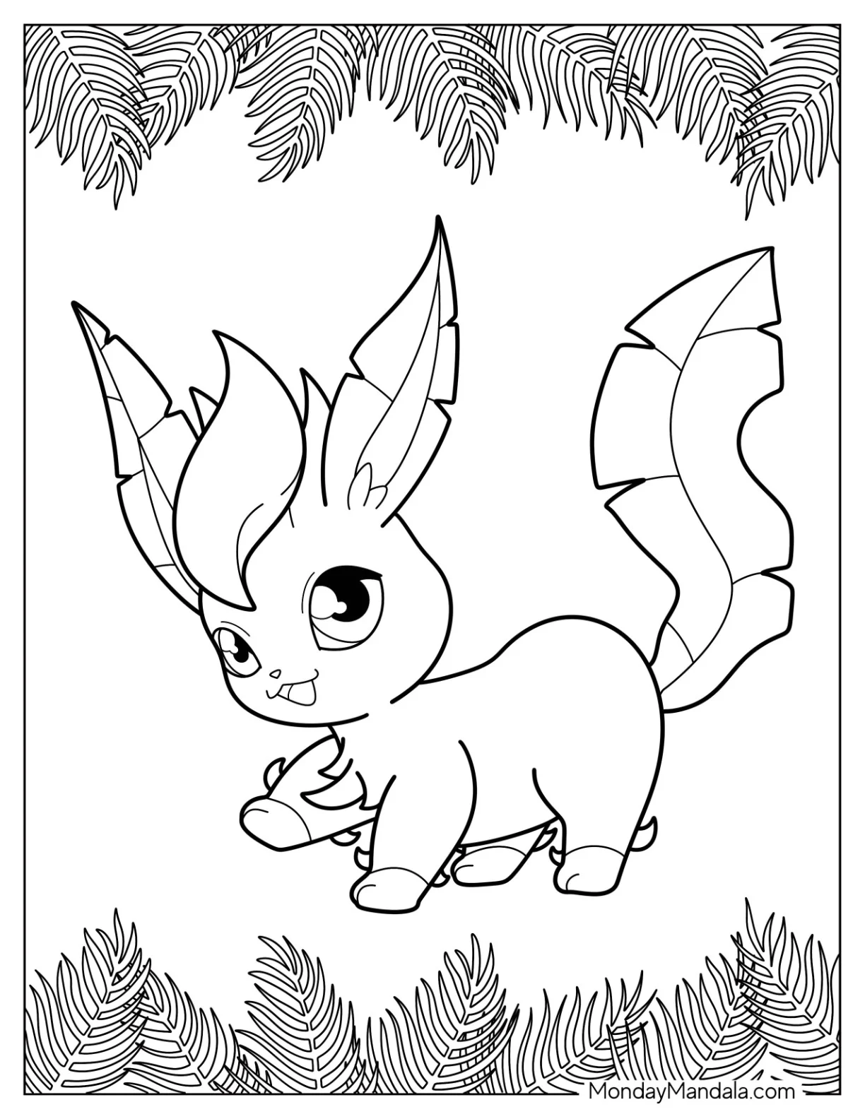 Cute Chibi Leafeon Coloring Sheet For Kids coloring page