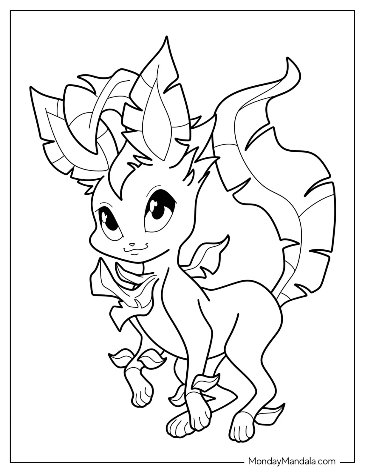 Cute Leafeon Trotting Coloring Sheet For Kids coloring page