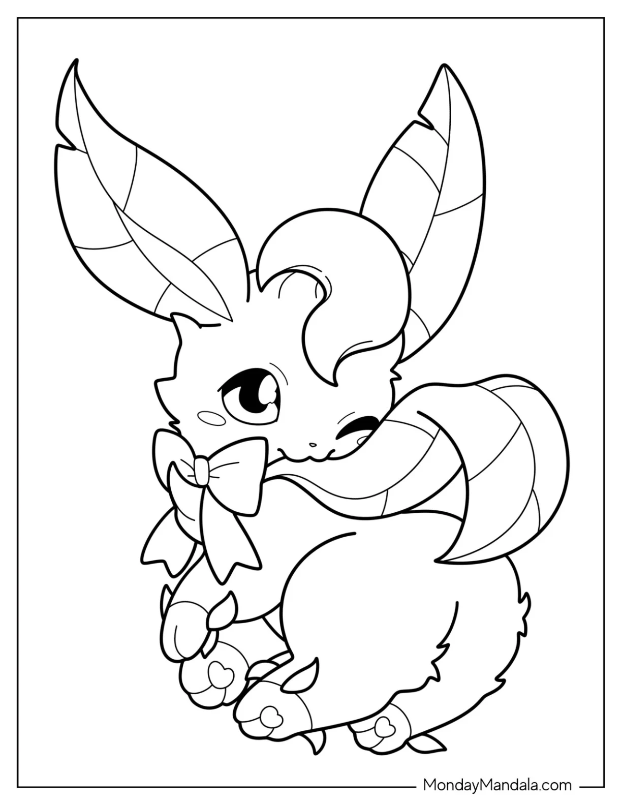 Kawaii Chibi Leafeon Winking Coloring Page For Kids coloring page — printable line art