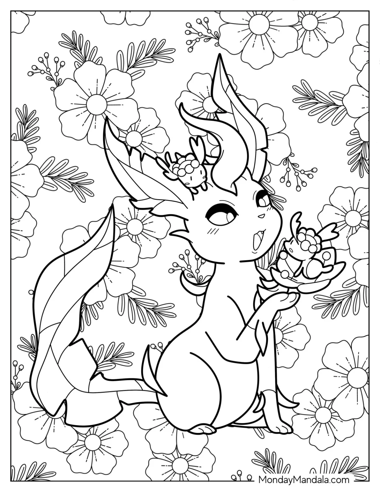 Leafeon Holding Tiny Leafeons Coloring Page coloring page