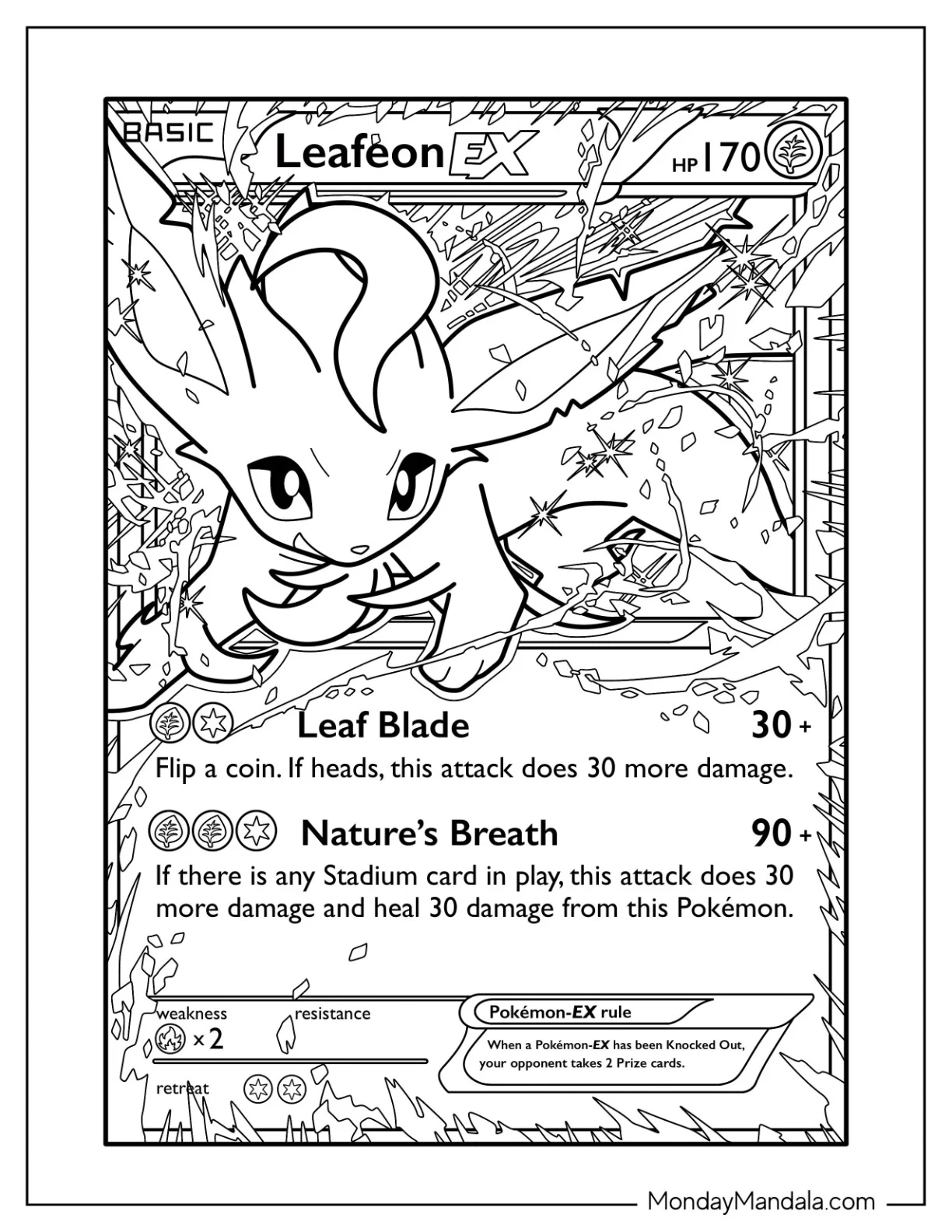 Leafeon Leaf Blade Pokemon Card Coloring Sheet coloring page