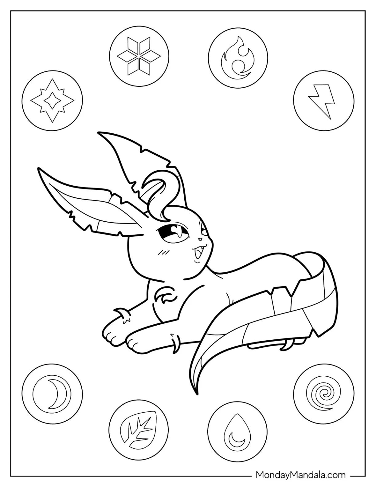 Leafeon Surrounded By Elements Coloring Page coloring page — printable line art