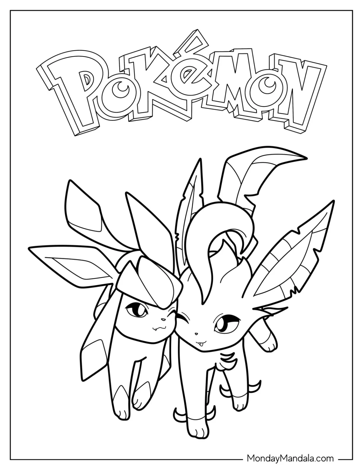 Leafeon With Glaceon Pokemon Poster coloring page