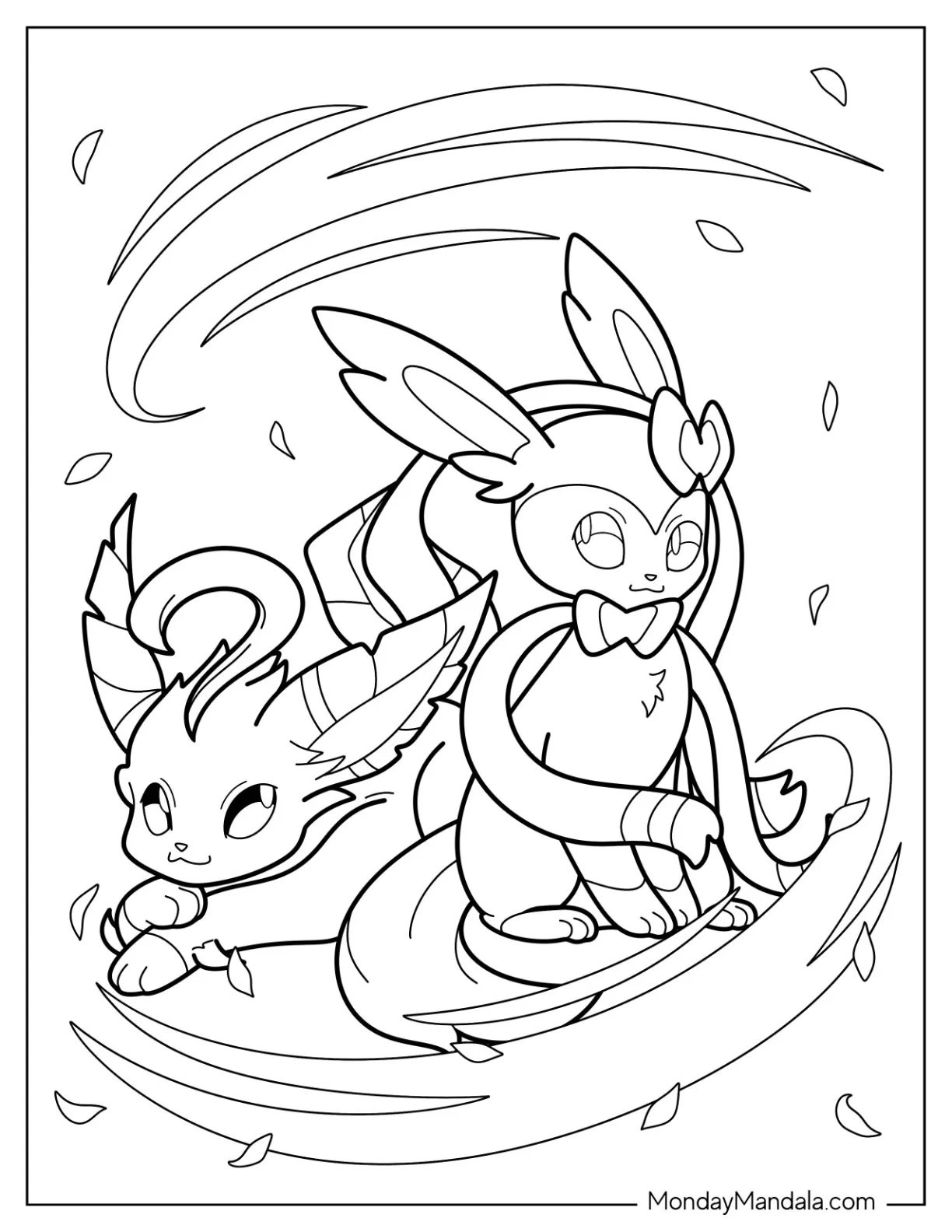 Sylveon With Leafeon Coloring Page coloring page — printable line art