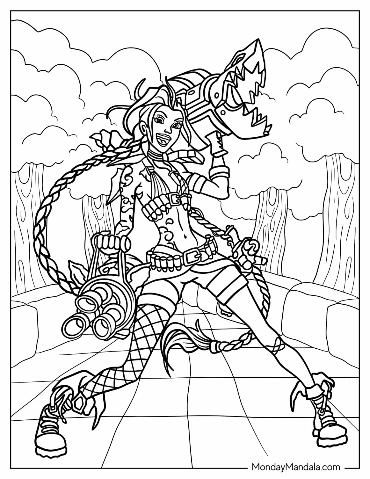 Jinx With Pow Pow And Zapper League Of Legends Coloring Page coloring page