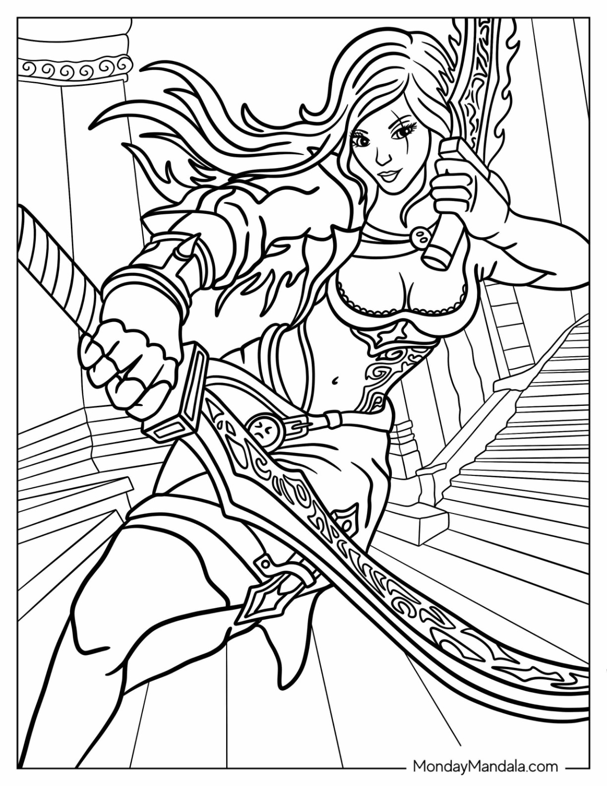 Katarina Fighting With Daggers League Of Legends Coloring Page coloring page — printable line art