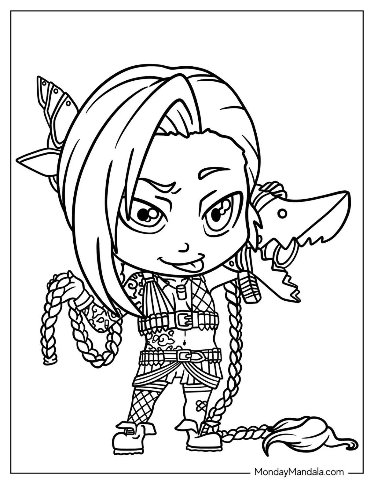 League Of Legends Coloring Page Cute Chibi League Of Legends Jinx For Preschoolers coloring page — printable line art