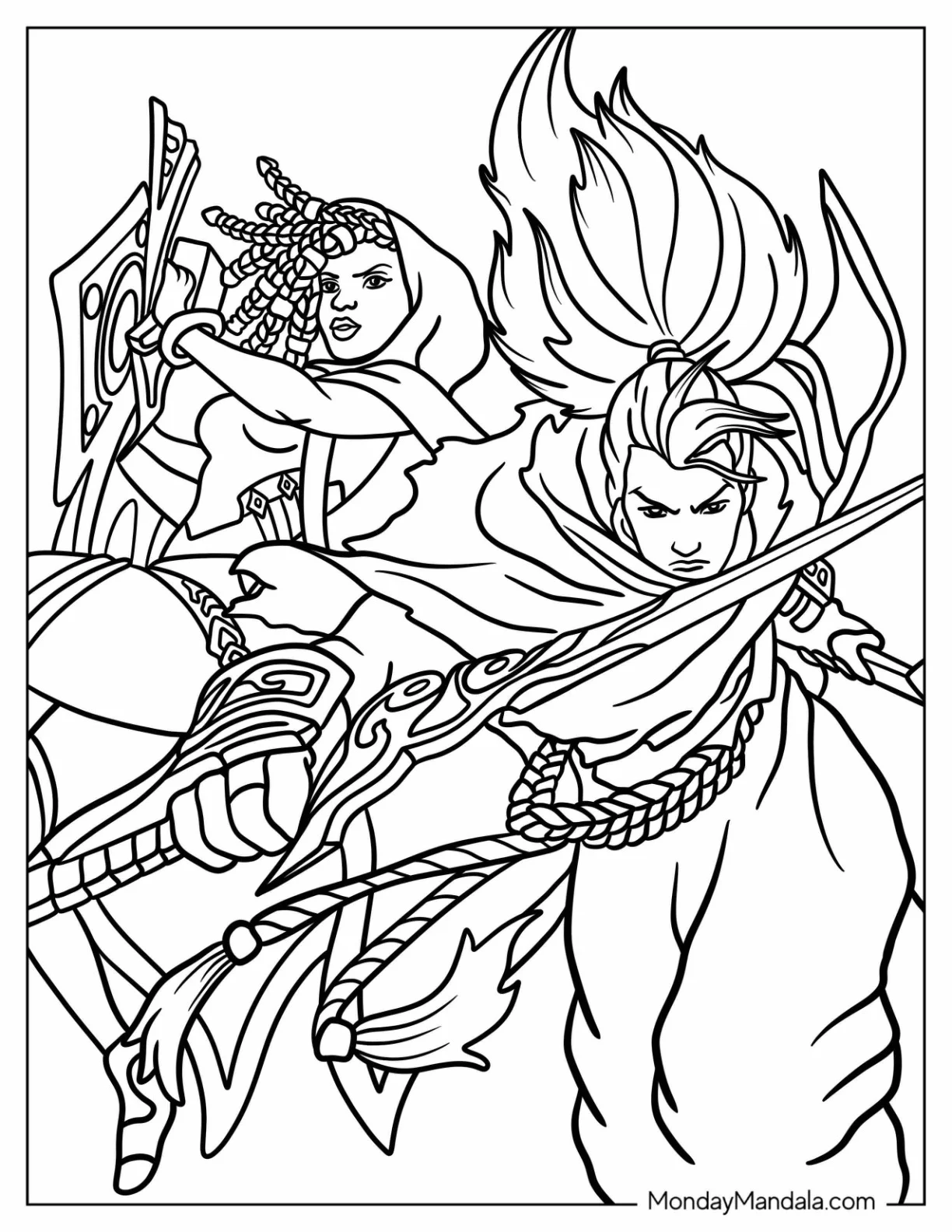 Simple Senna And Yasuo Outlines League Of Legends Coloring Page For Kids coloring page — printable line art