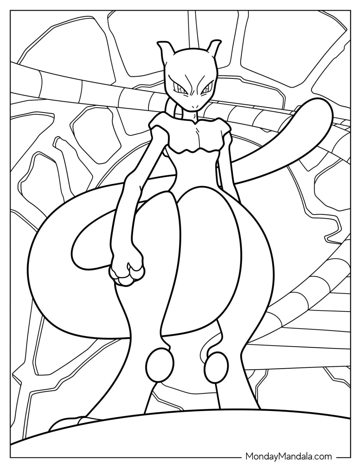 Easy Mewtwo Outline Legendary Pokemon Coloring Page coloring page