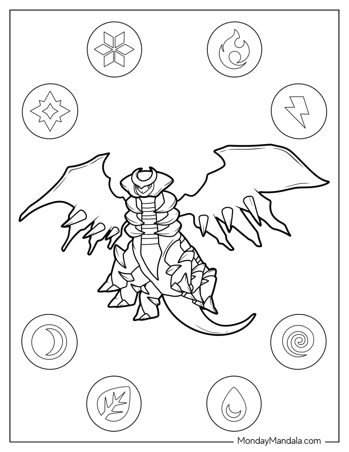 Giratina Flying Legendary Pokemon Coloring Page coloring page