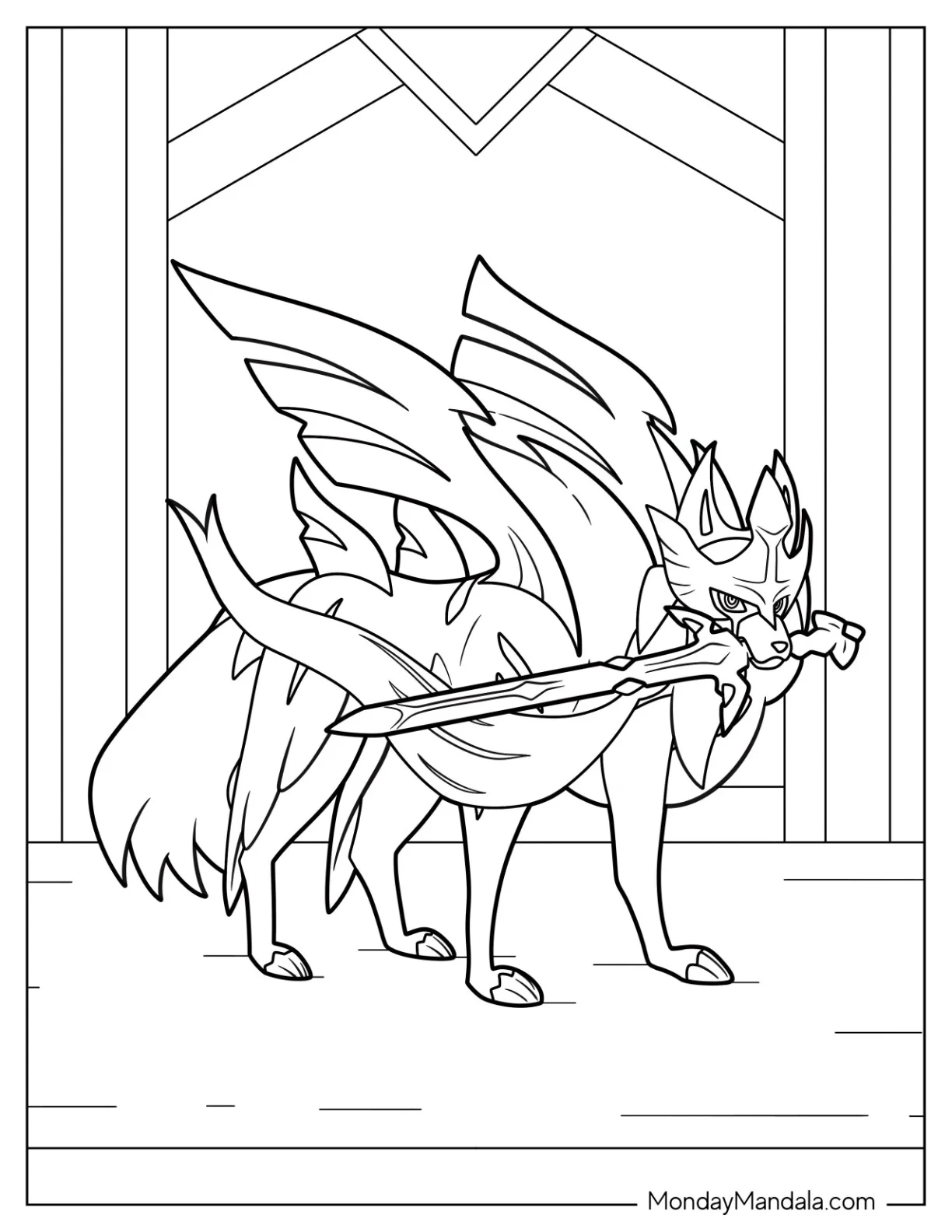 Legendary Pokemon Coloring Page Of Detailed Zacian For Kids coloring page