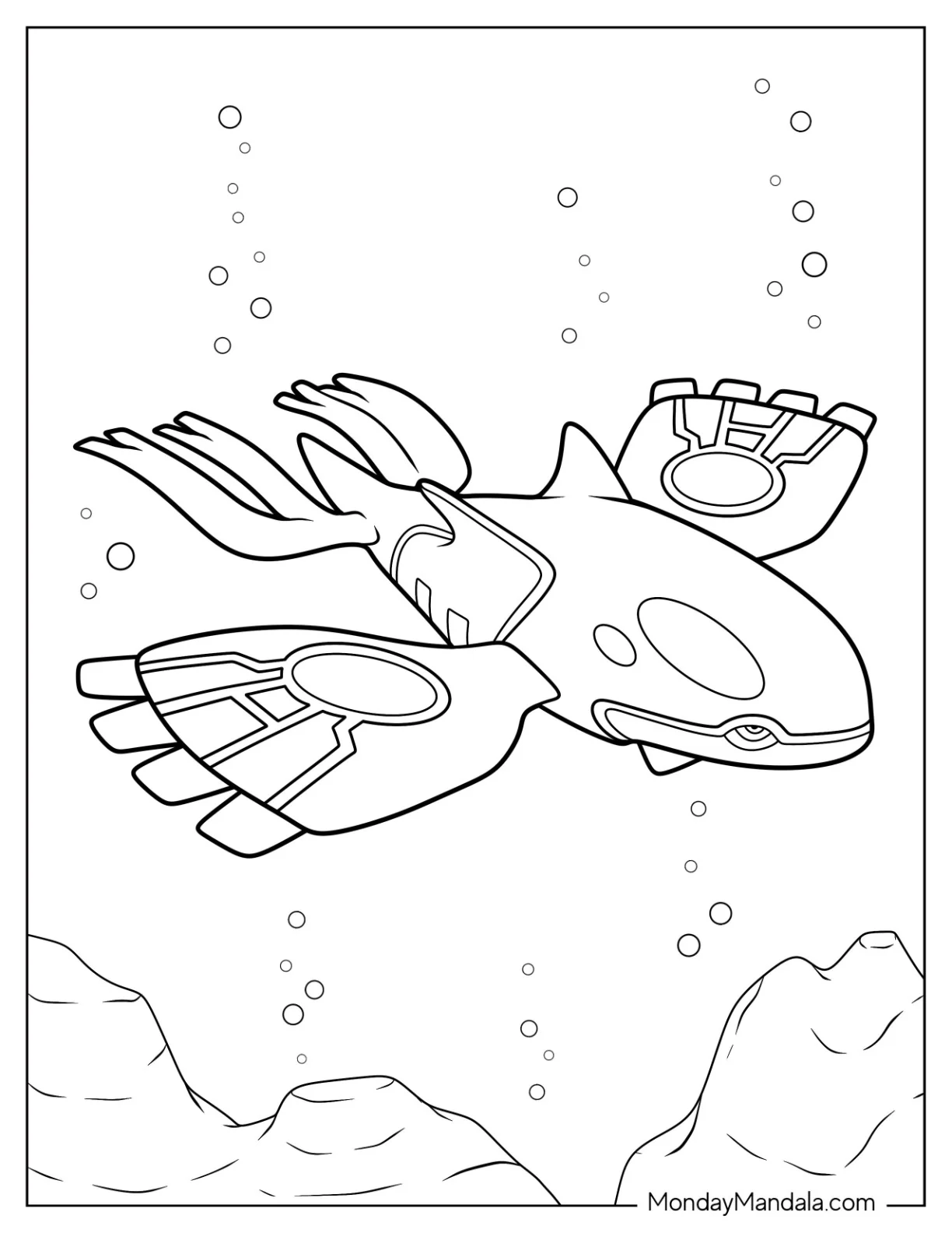 Legendary Pokemon Coloring Page Of Kyogre Swimming In The Ocean coloring page