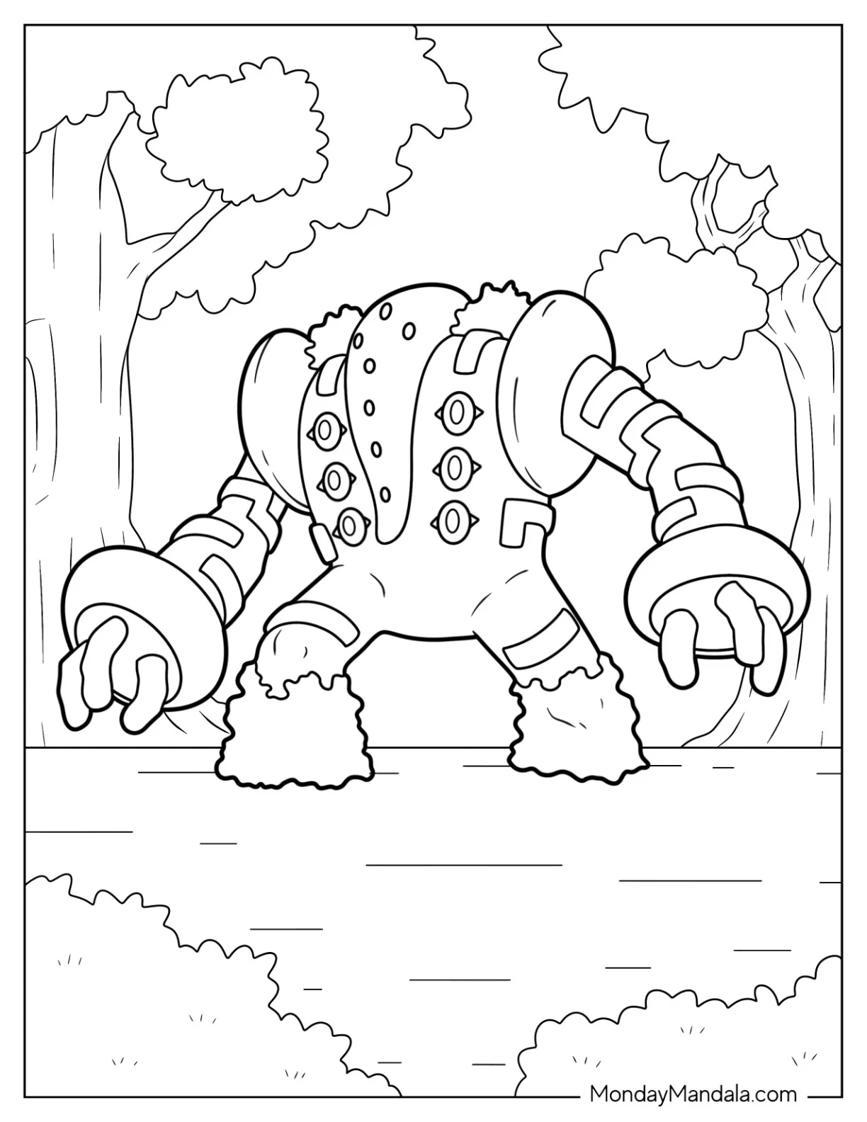 Legendary Pokemon Coloring Page Of Regigigas In The Forest coloring page