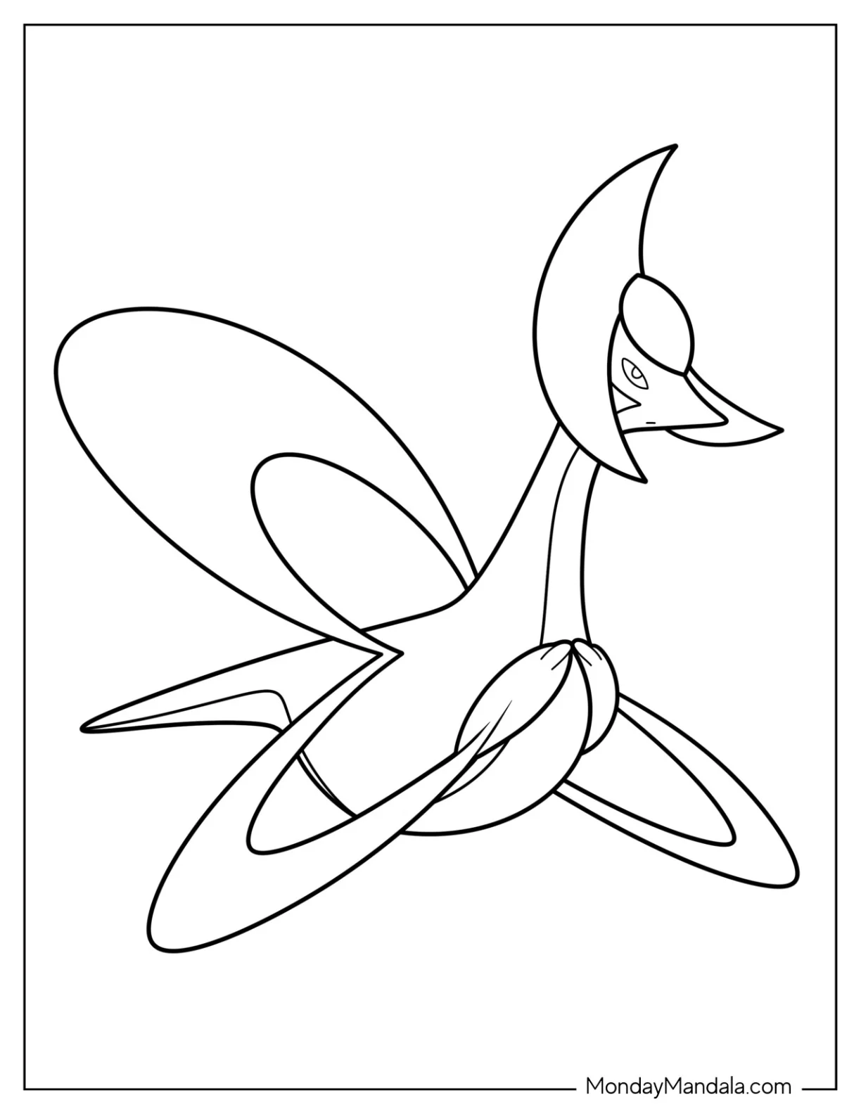 Legendary Pokemon Coloring Page Of Simple Cresselia Outline For Preschoolers coloring page