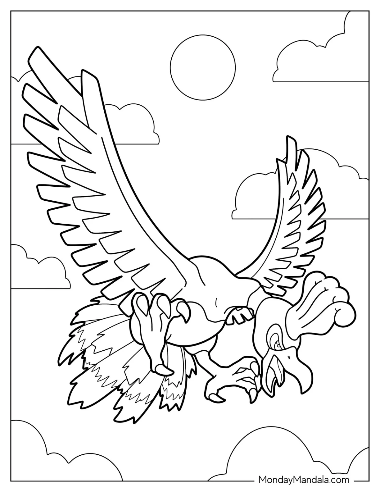 Legendary Pokemon Coloring Page Of Simple Ho Oh In The Sky coloring page