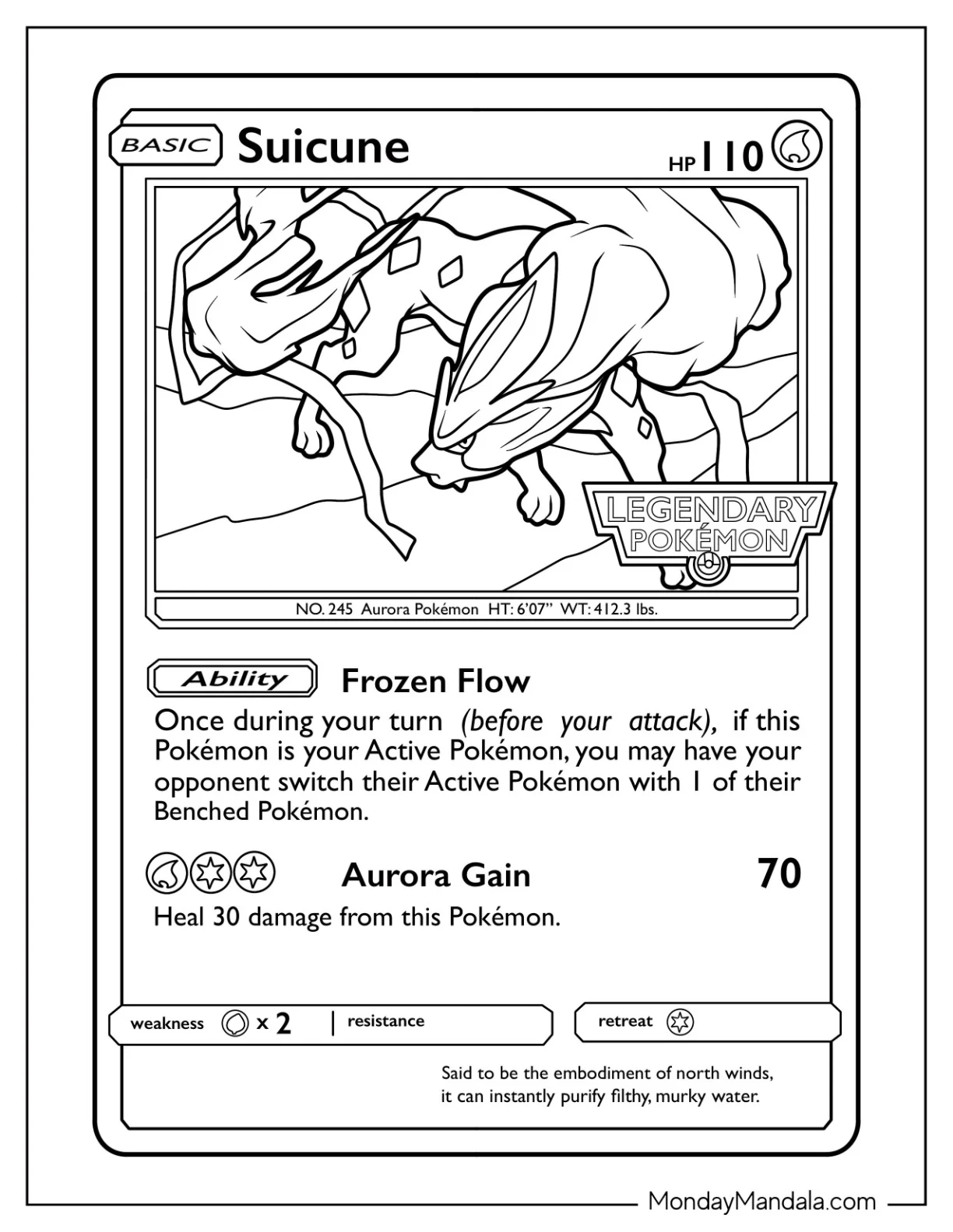 Legendary Pokemon Coloring Page Of Suicune Frozen Flow Pokemon Card coloring page — printable line art