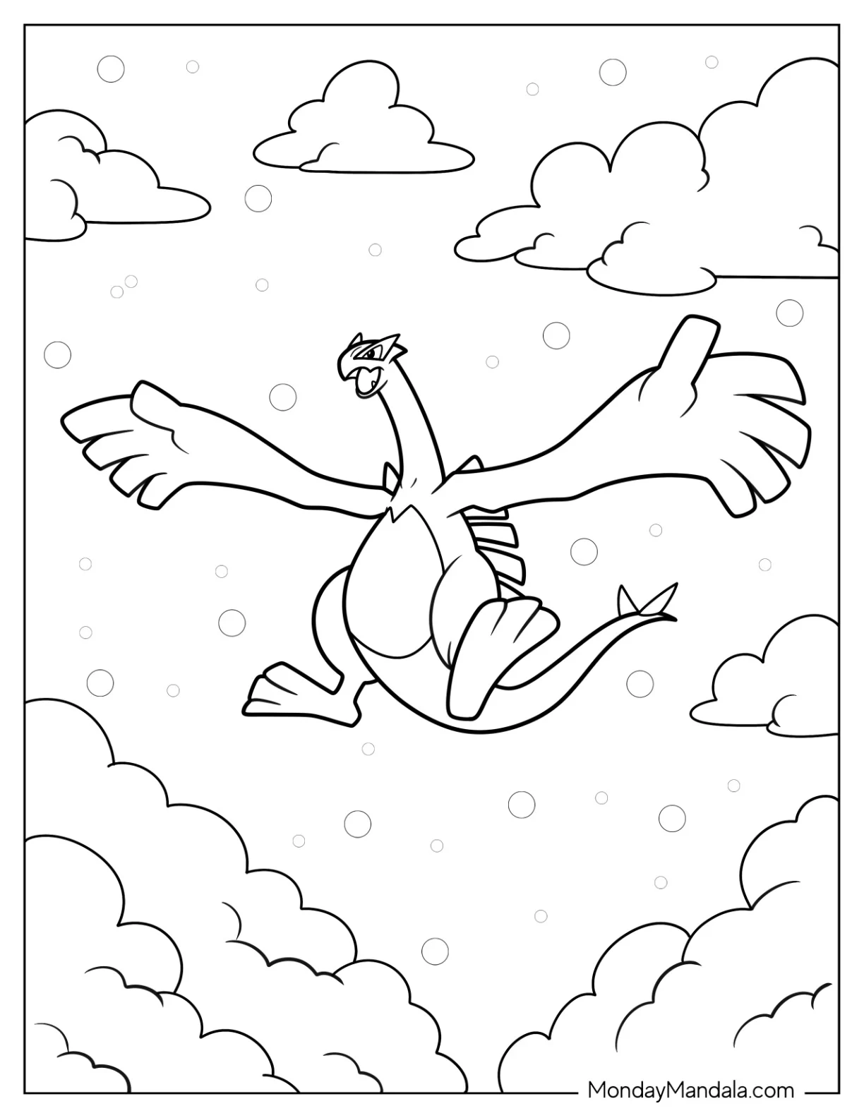 Lugia In Battle Mode Legendary Pokemon Coloring Page coloring page
