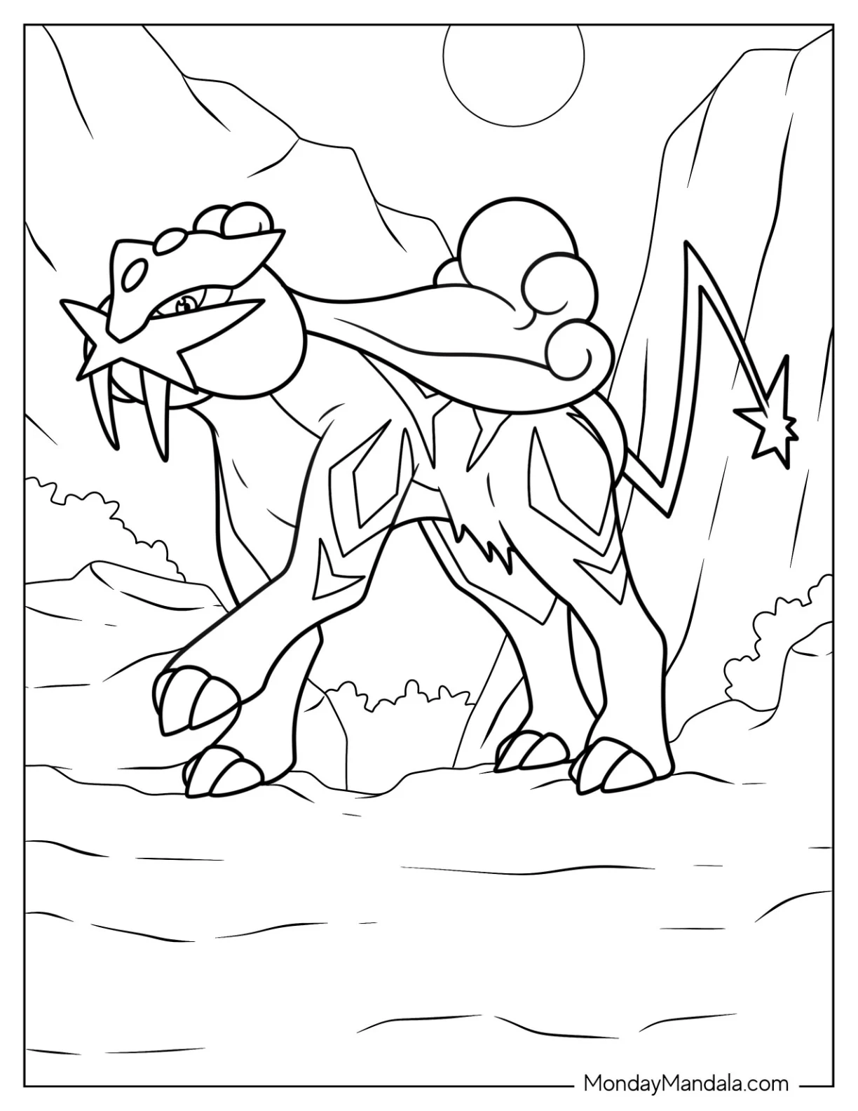 Raikou In The Mountains Legendary Pokemon Coloring Page coloring page