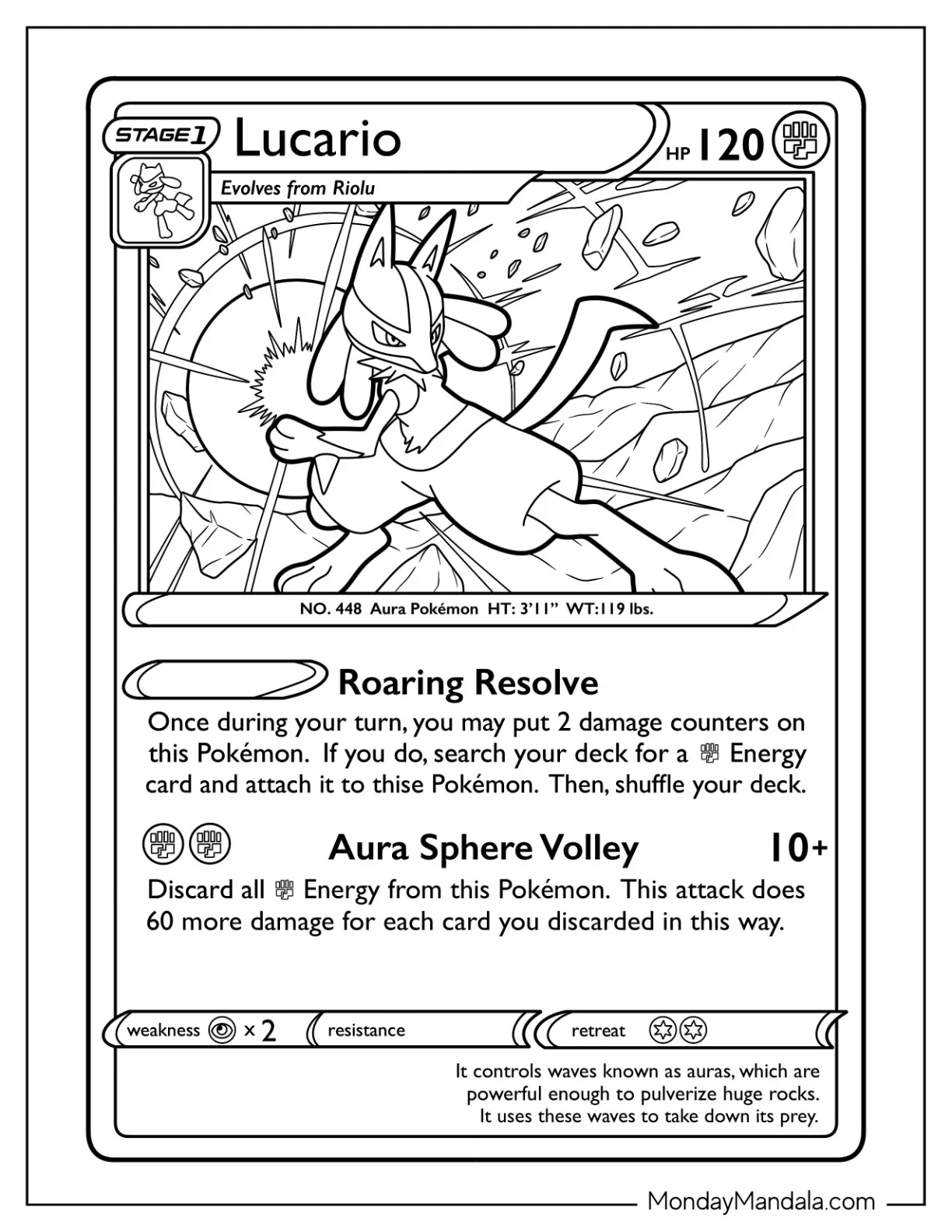 Aura Sphere Volley Lucario Coloring Page Pokemon Card coloring page