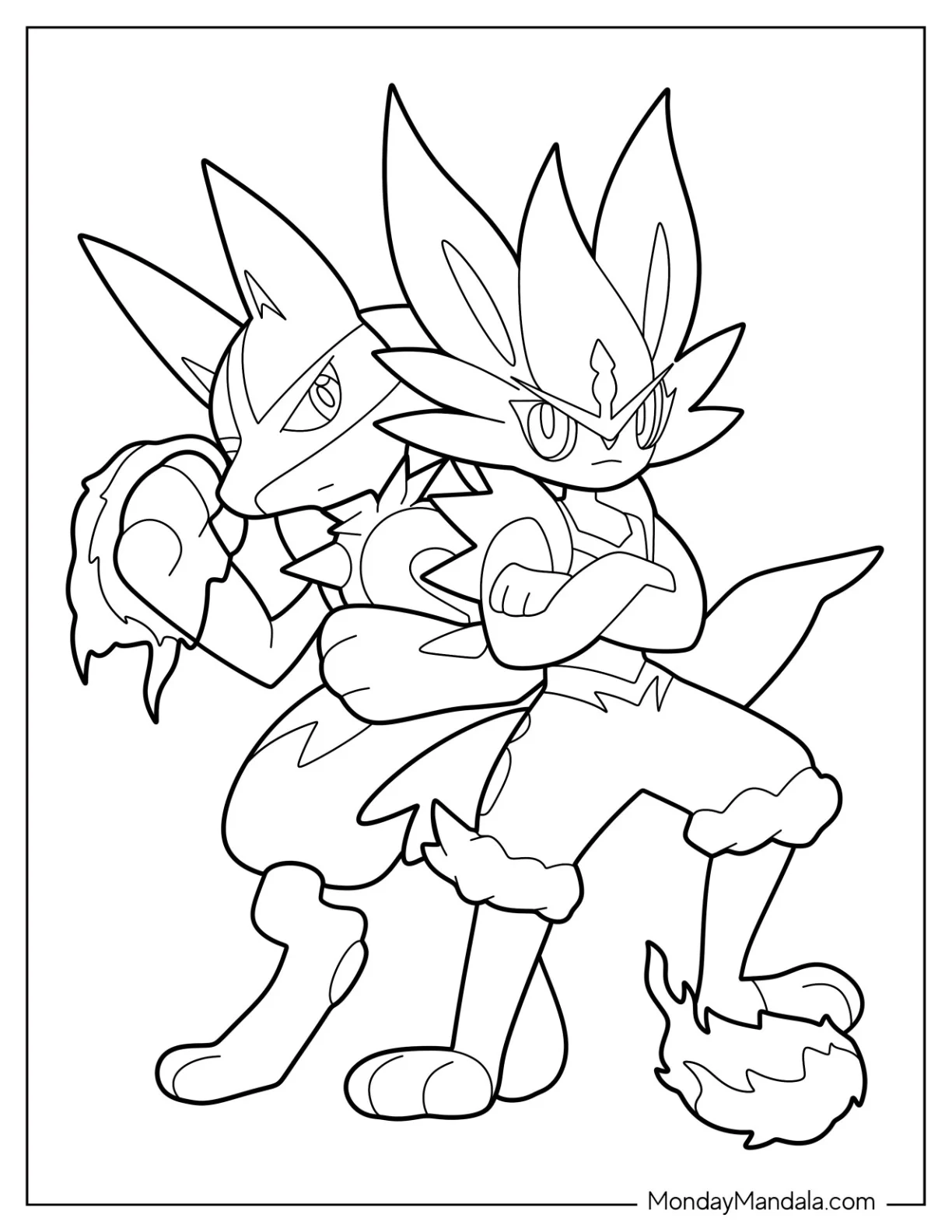 Cinderace And Lucario Coloring Page Standing Back To Back coloring page