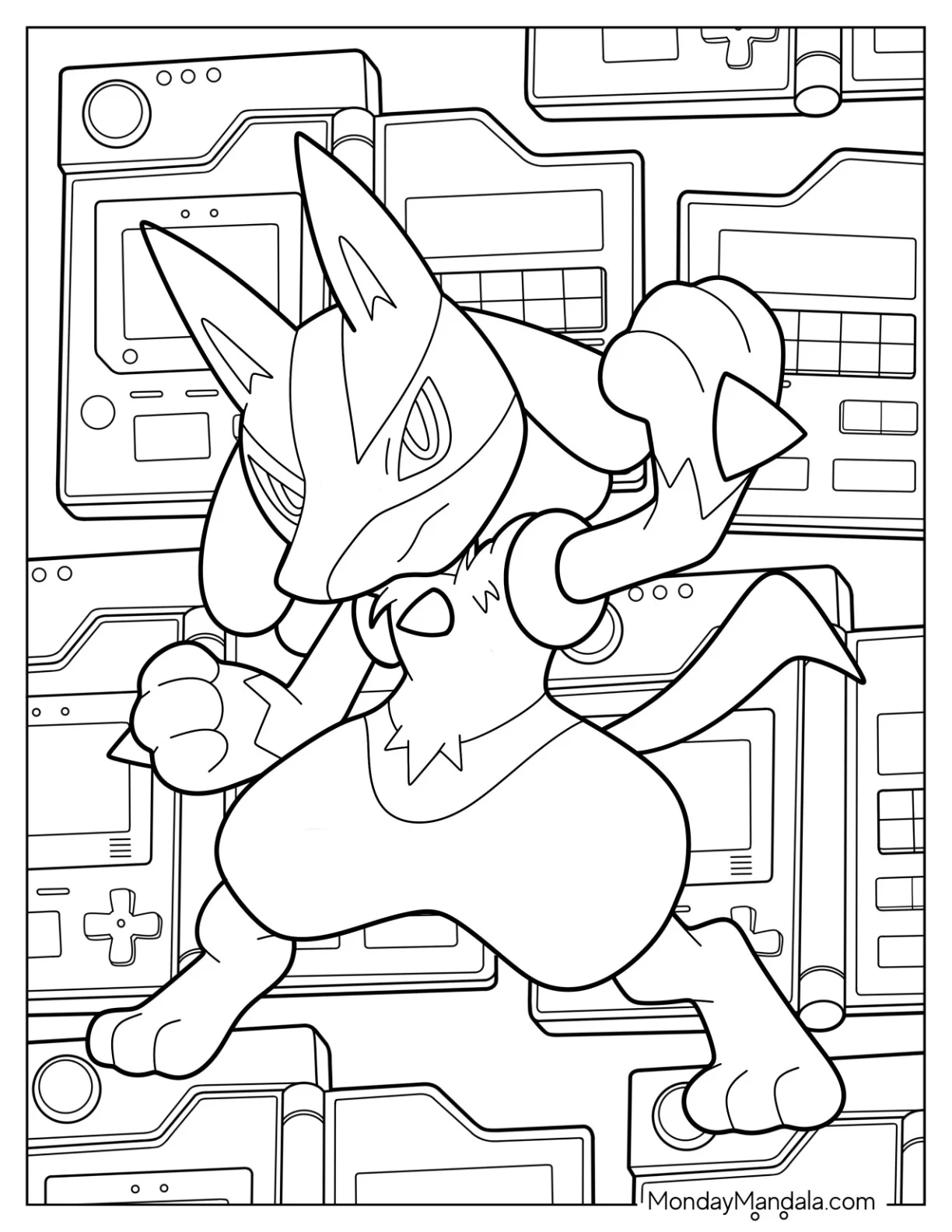 Cute Chibi Lucario Coloring Page In Fighting Pose coloring page