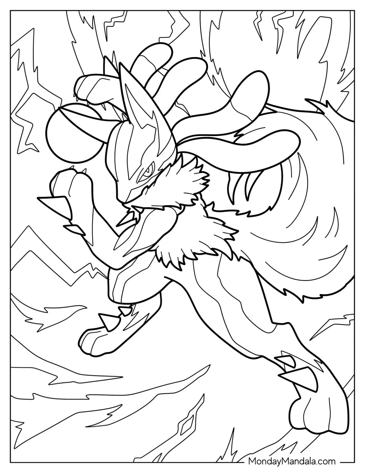 Detailed Lucario Coloring Page Aura Sphere Attack coloring page
