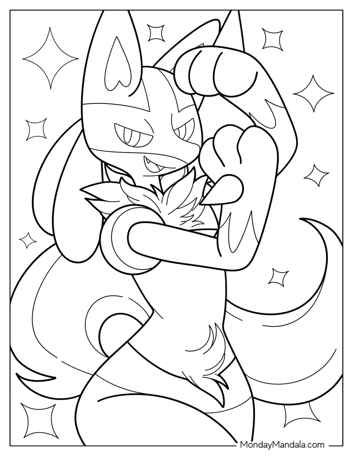 Kawaii Smiling Lucario Coloring Page For Kids coloring page