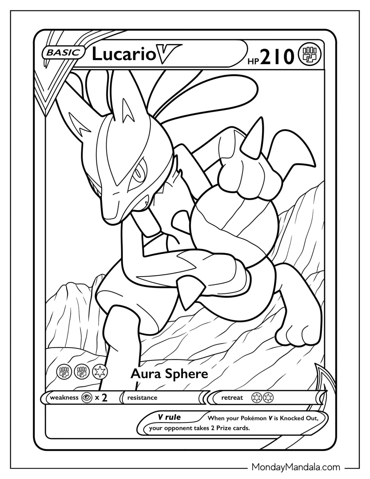Lucario Coloring Page Aura Sphere Pokemon Card coloring page — printable line art