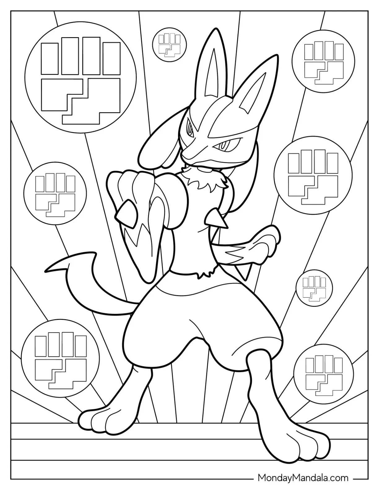 Lucario Coloring Page In Battle Stance coloring page — printable line art