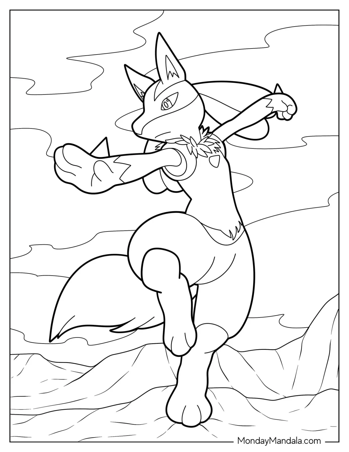 Lucario Coloring Page In Martial Arts Pose coloring page