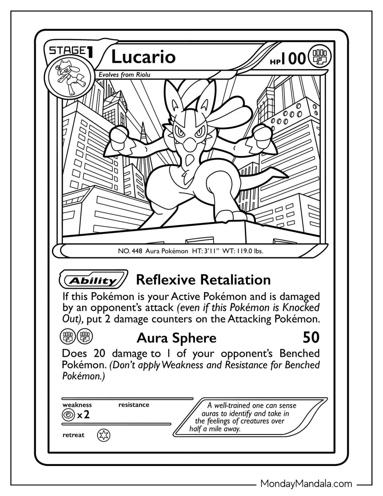 Lucario Coloring Page Reflexive Retaliation Pokemon Card coloring page — printable line art