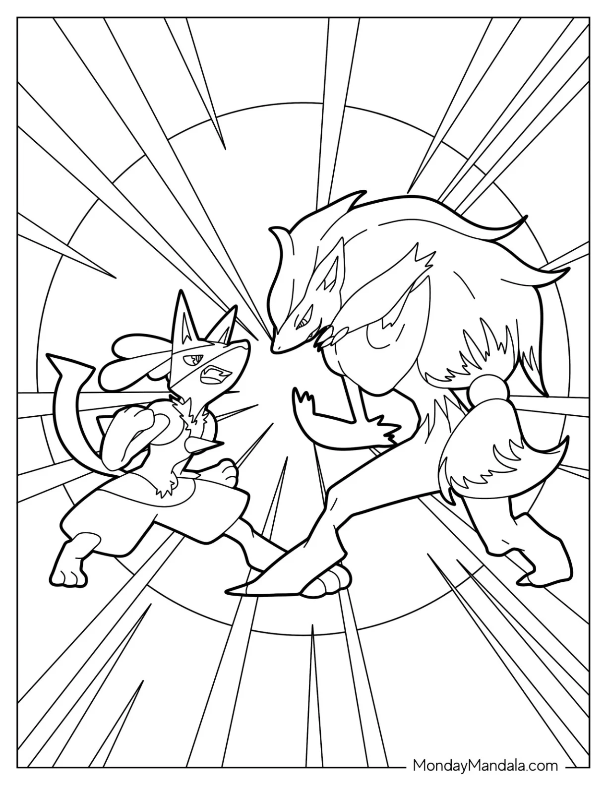 Zoroark Fighting Lucario Coloring Page coloring page