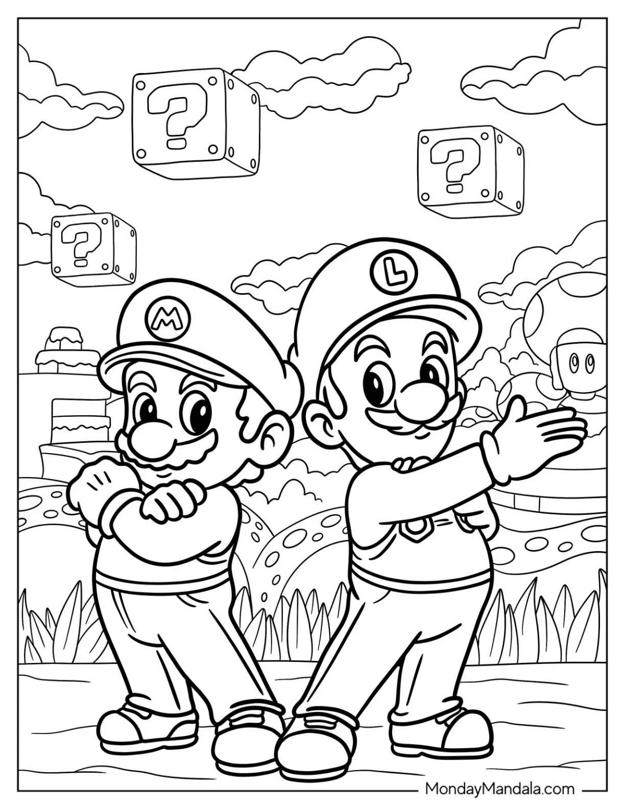 Adorable Chibi Mario And Luigi Coloring Page For Preschoolers coloring page