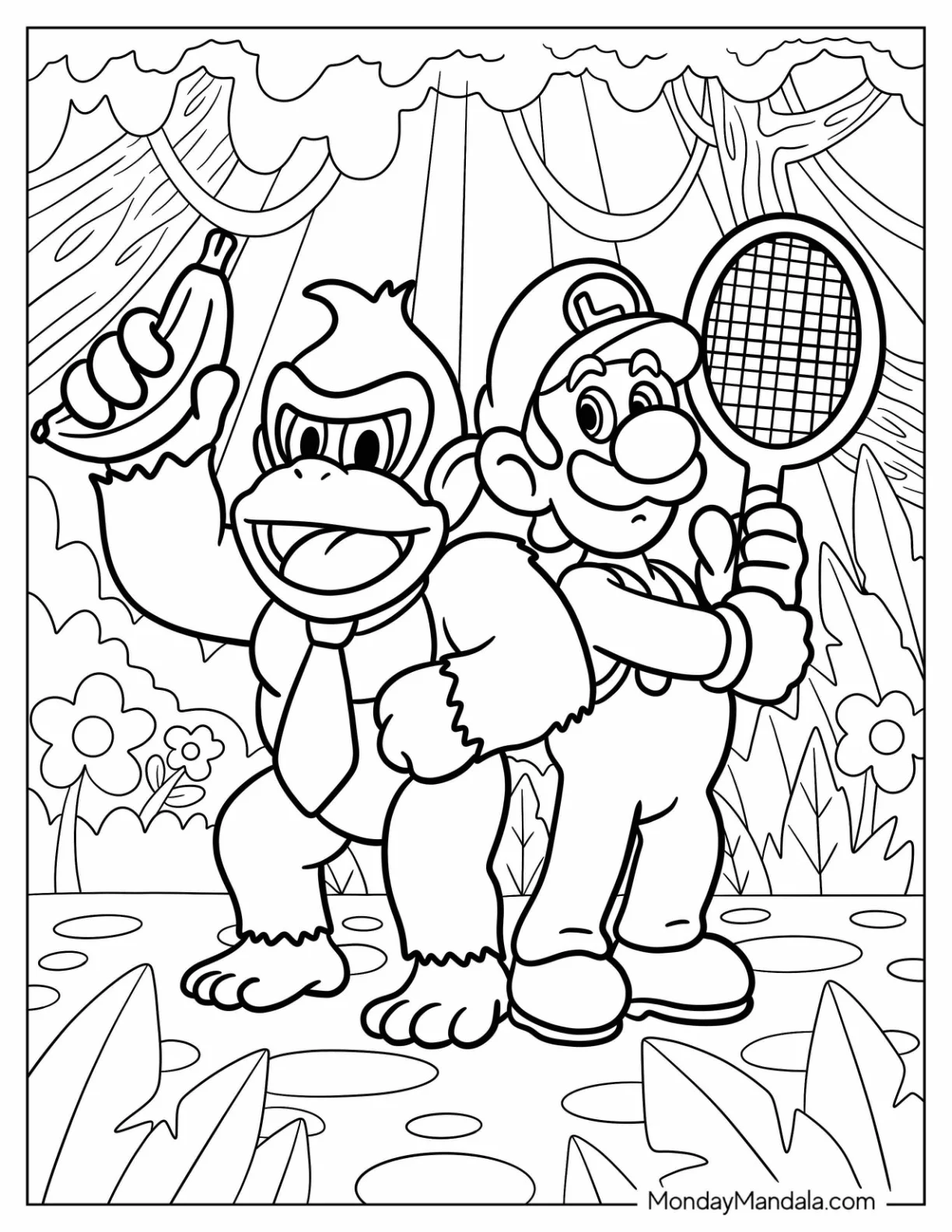 Donkey Kong And Luigi Coloring Page Back To Back coloring page