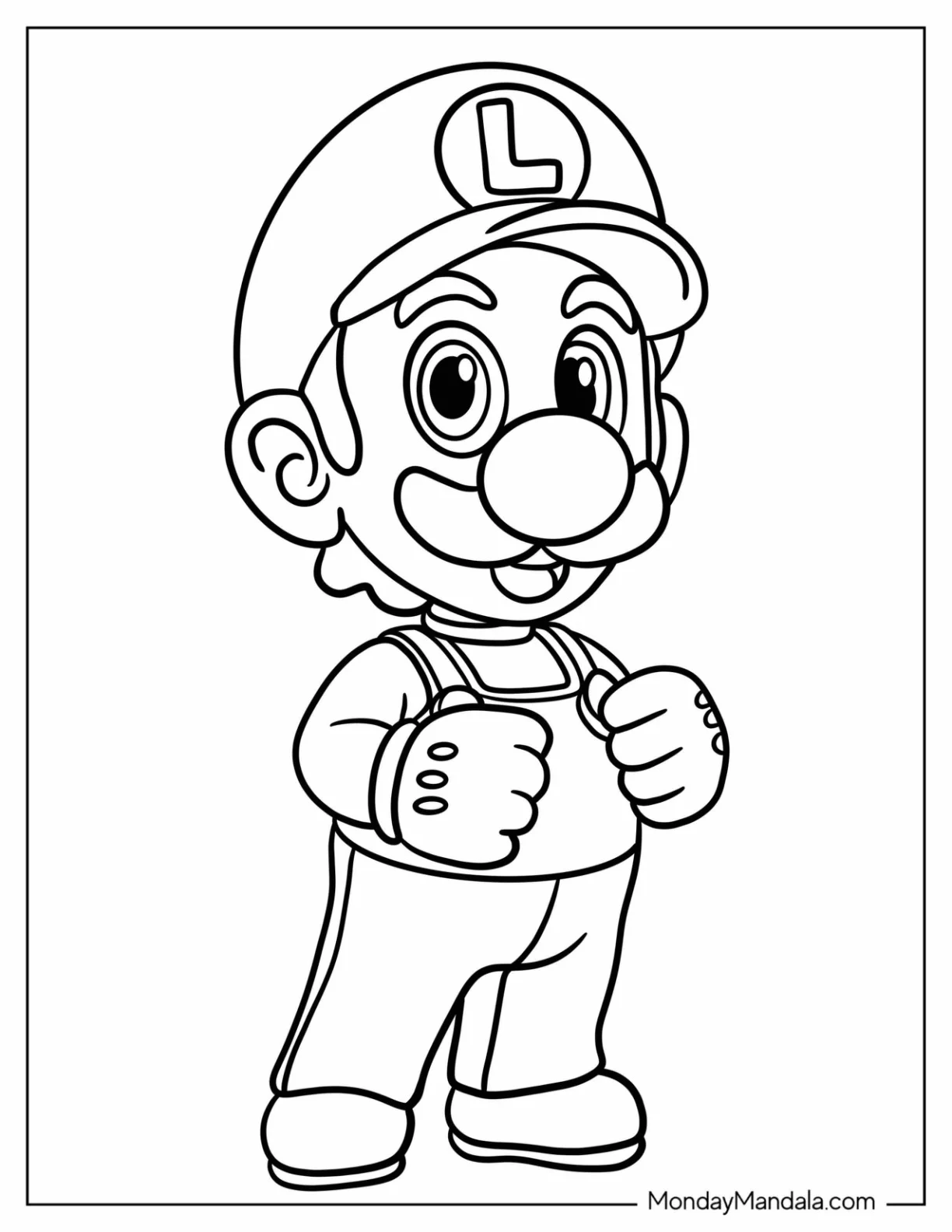 Easy Chibi Smiling Luigi Coloring Page For Preschoolers coloring page — printable line art