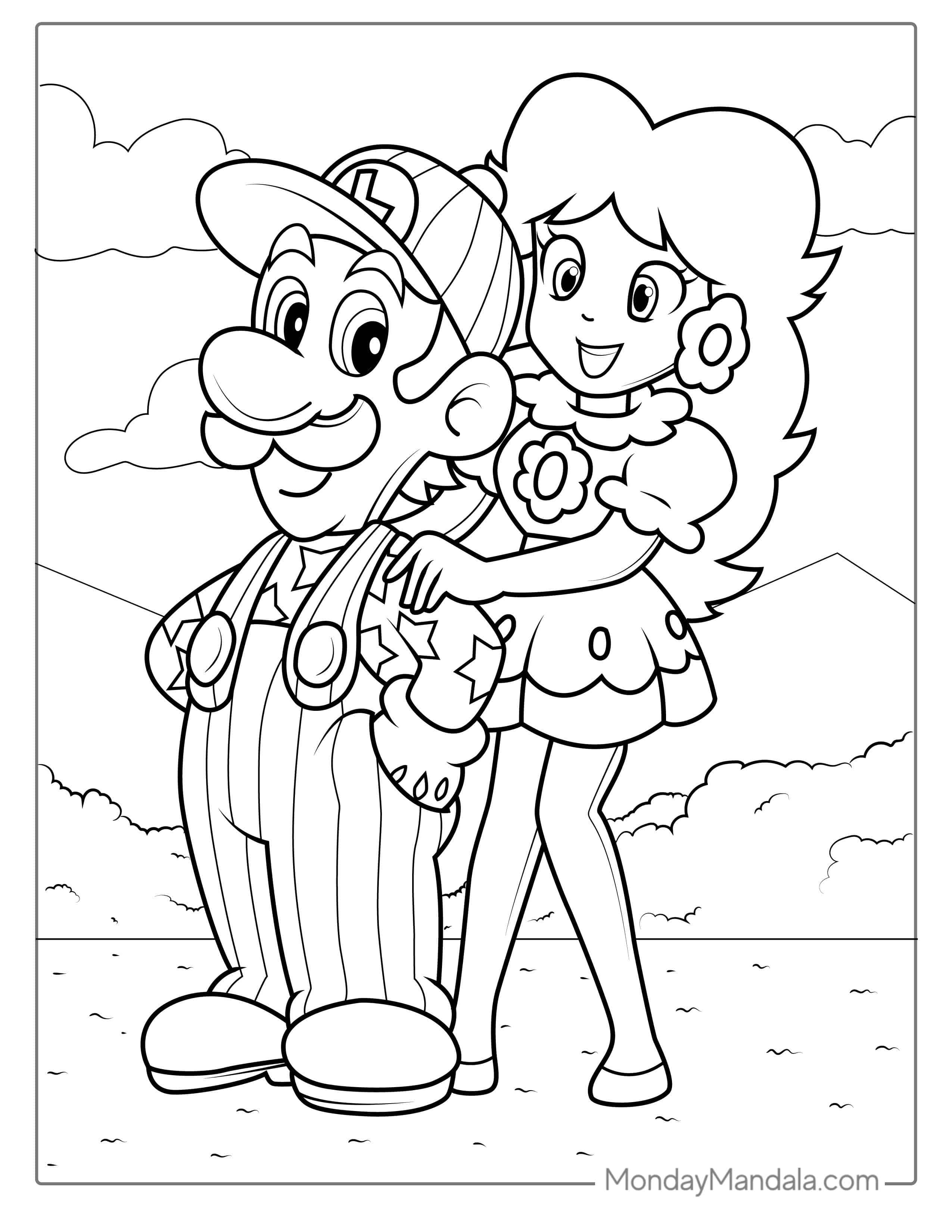 Luigi And Princess Peach Coloring Page coloring page