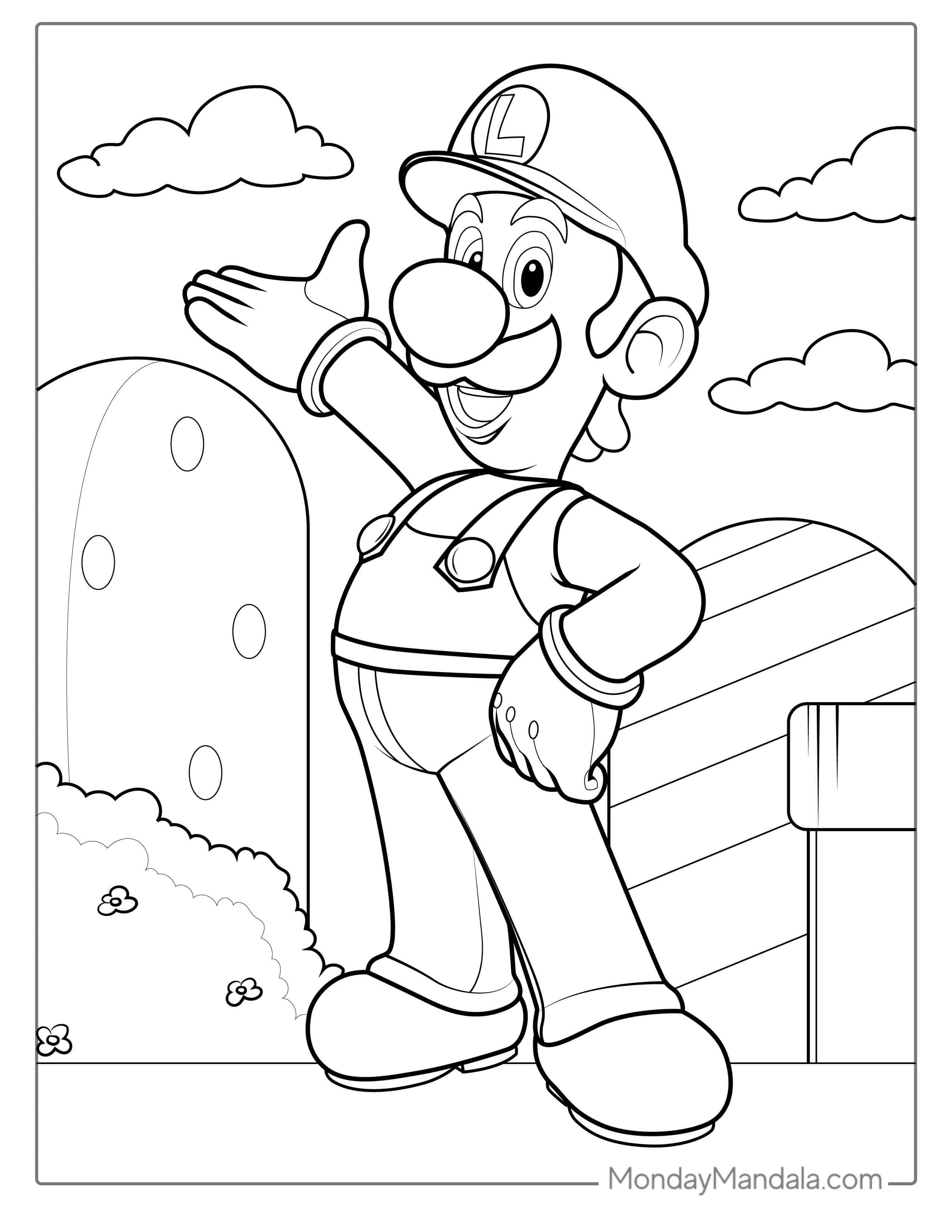 Luigi In Super Mario World To Color coloring page — printable line art