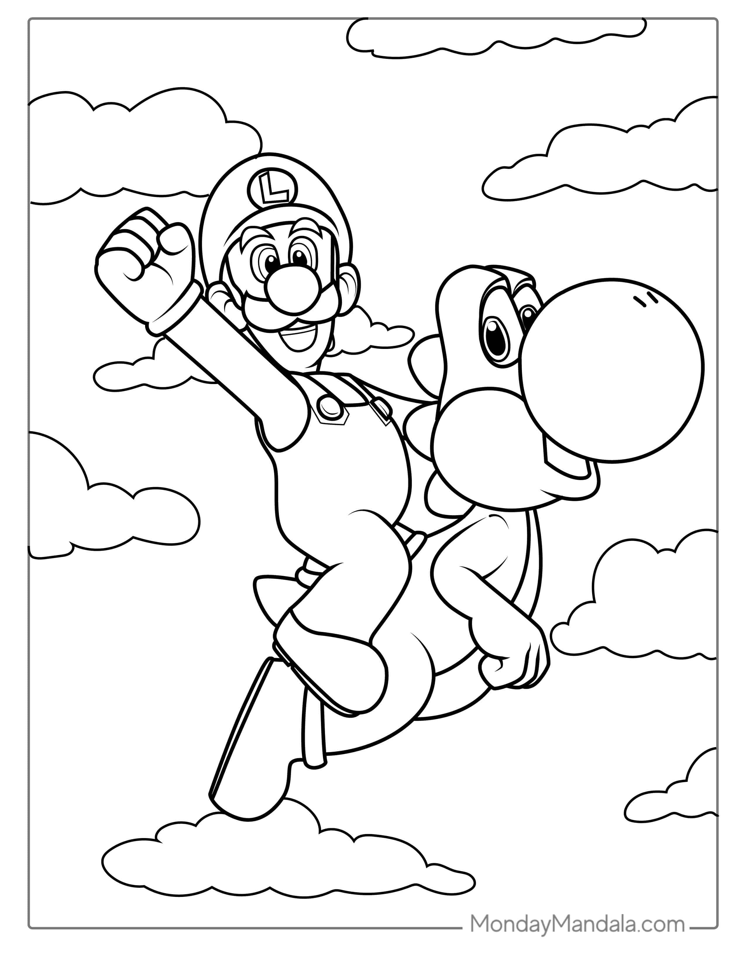 Luigi Riding Yoshi Coloring Page coloring page