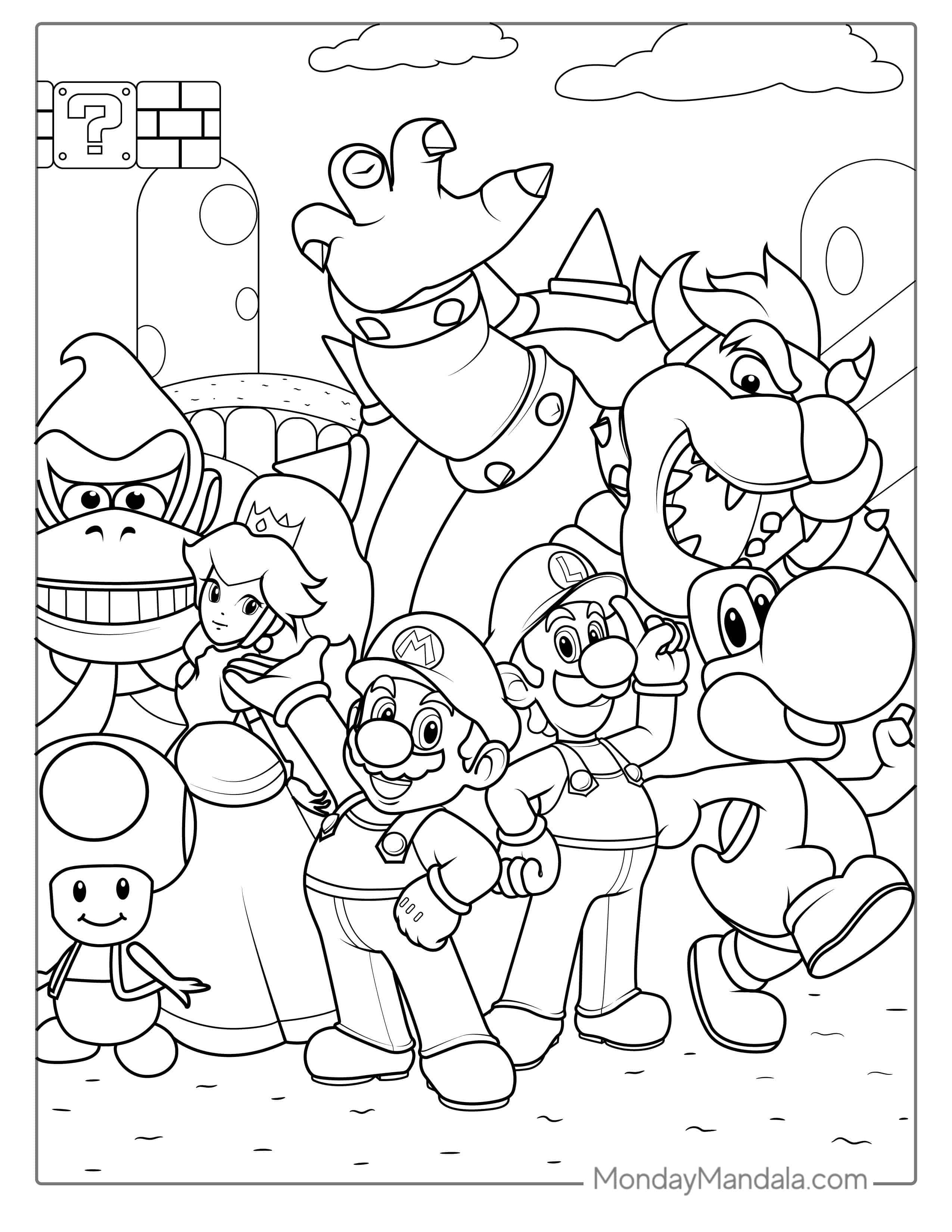 Luigi With Other Iconic Nintendo Characters coloring page